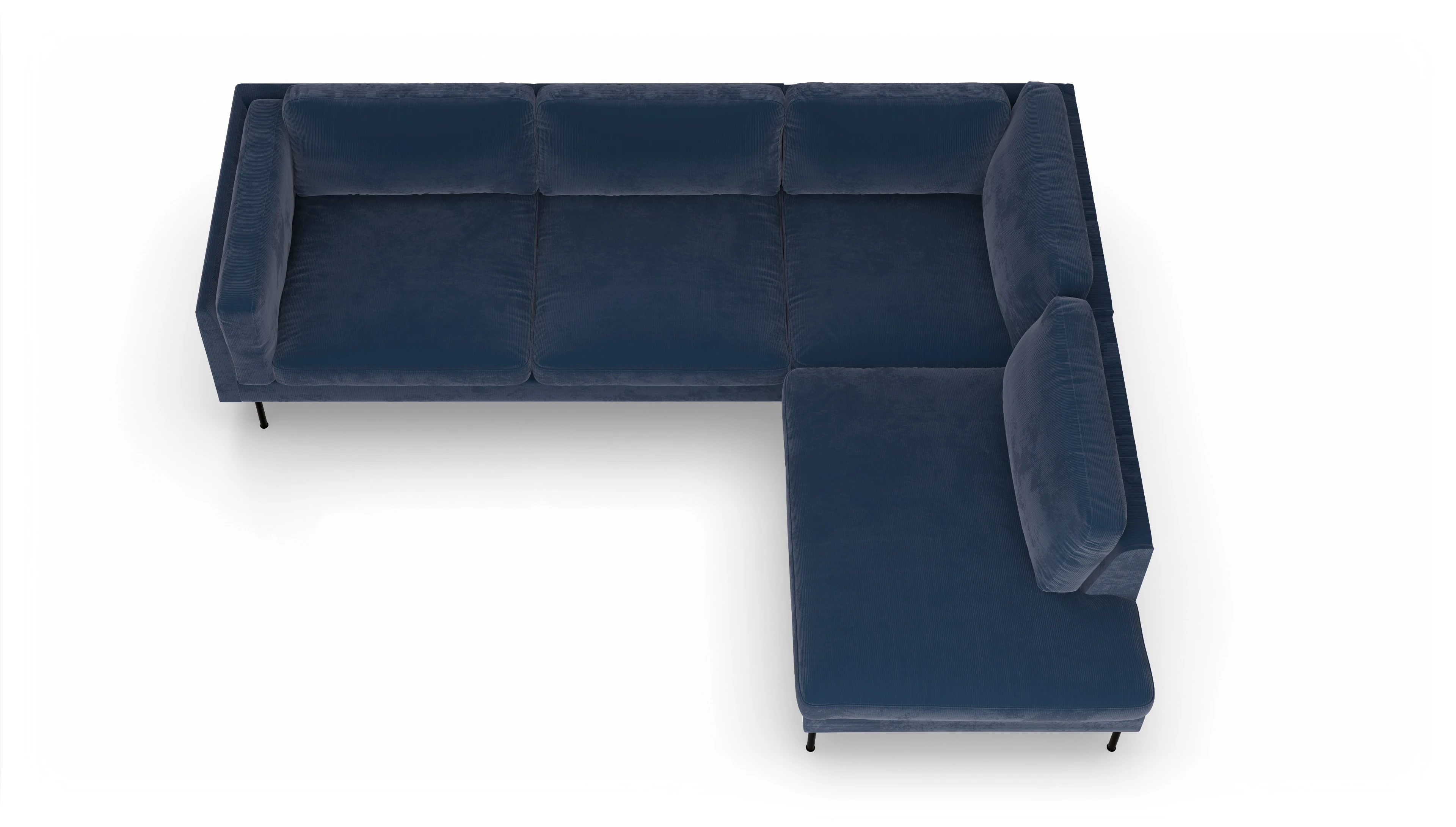 Ansicht des Produktes Henriksen Sofa mit Ottomane rechts in Cord blau