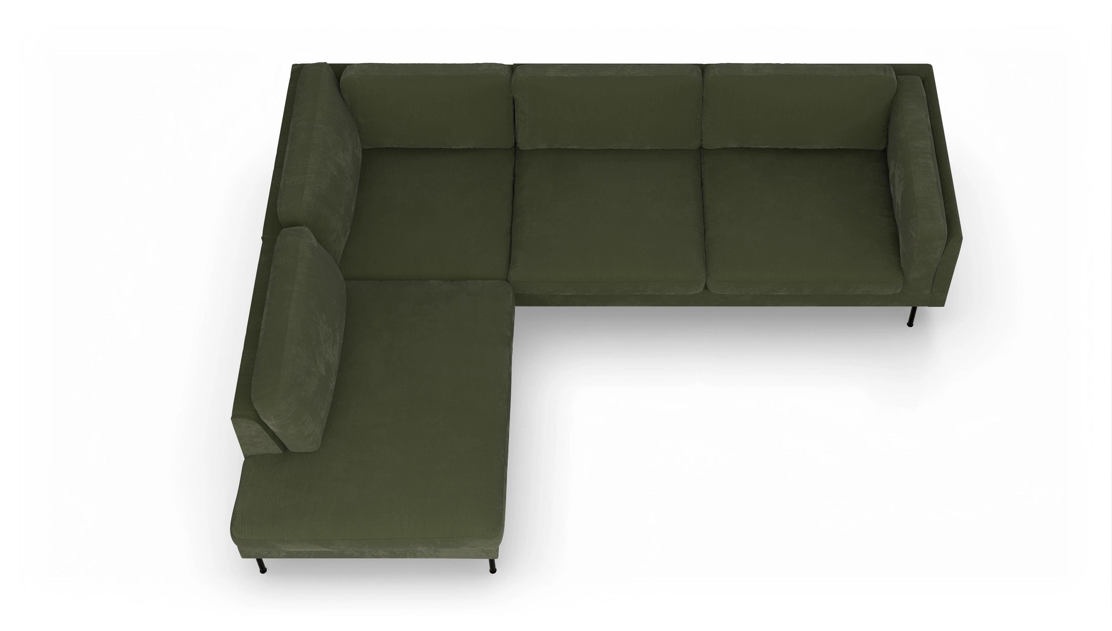 Ansicht des Produktes Henriksen Sofa mit Ottomane links in Cord grün