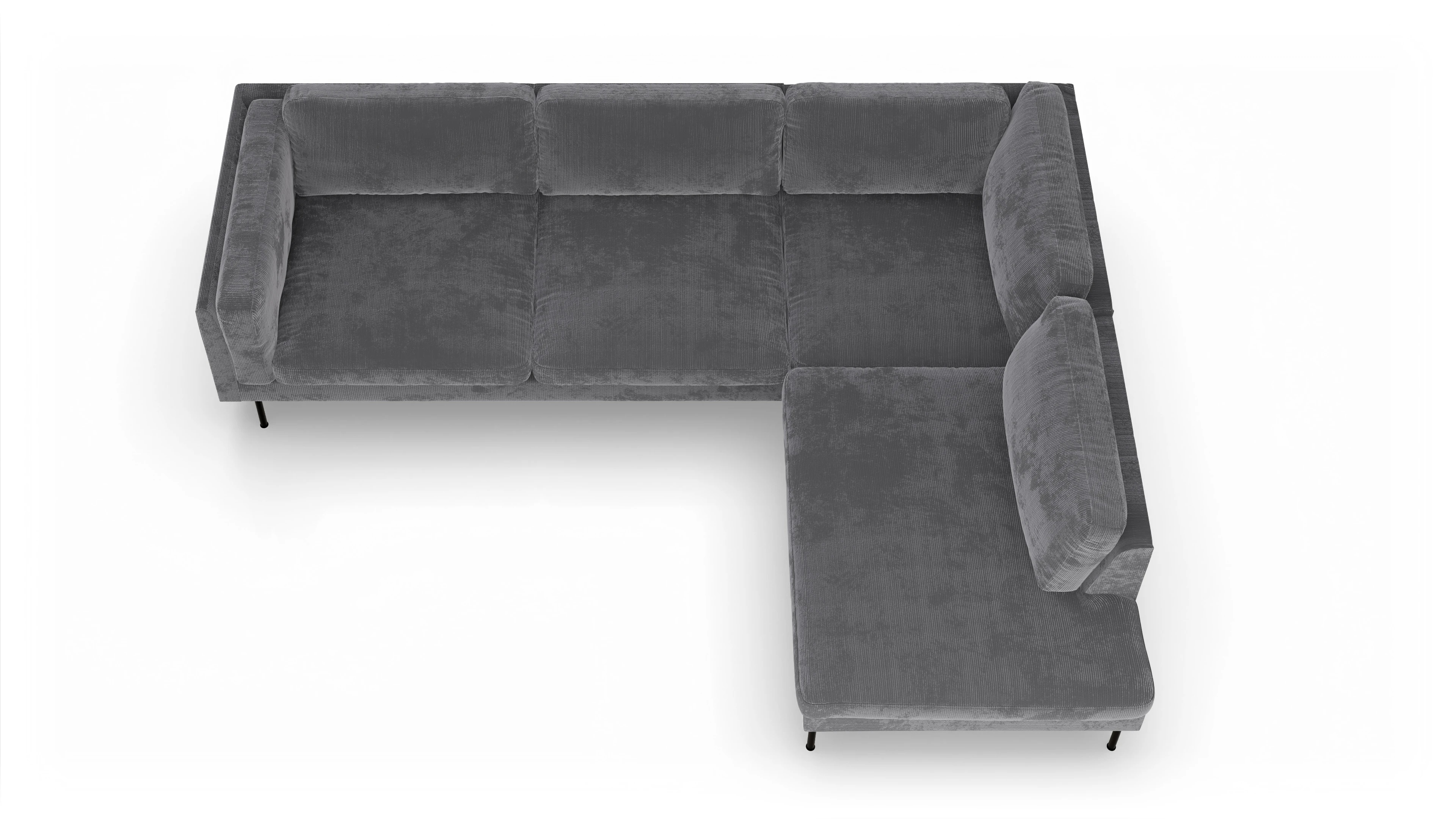 Ansicht des Produktes Henriksen Sofa mit Ottomane rechts in Cord grau