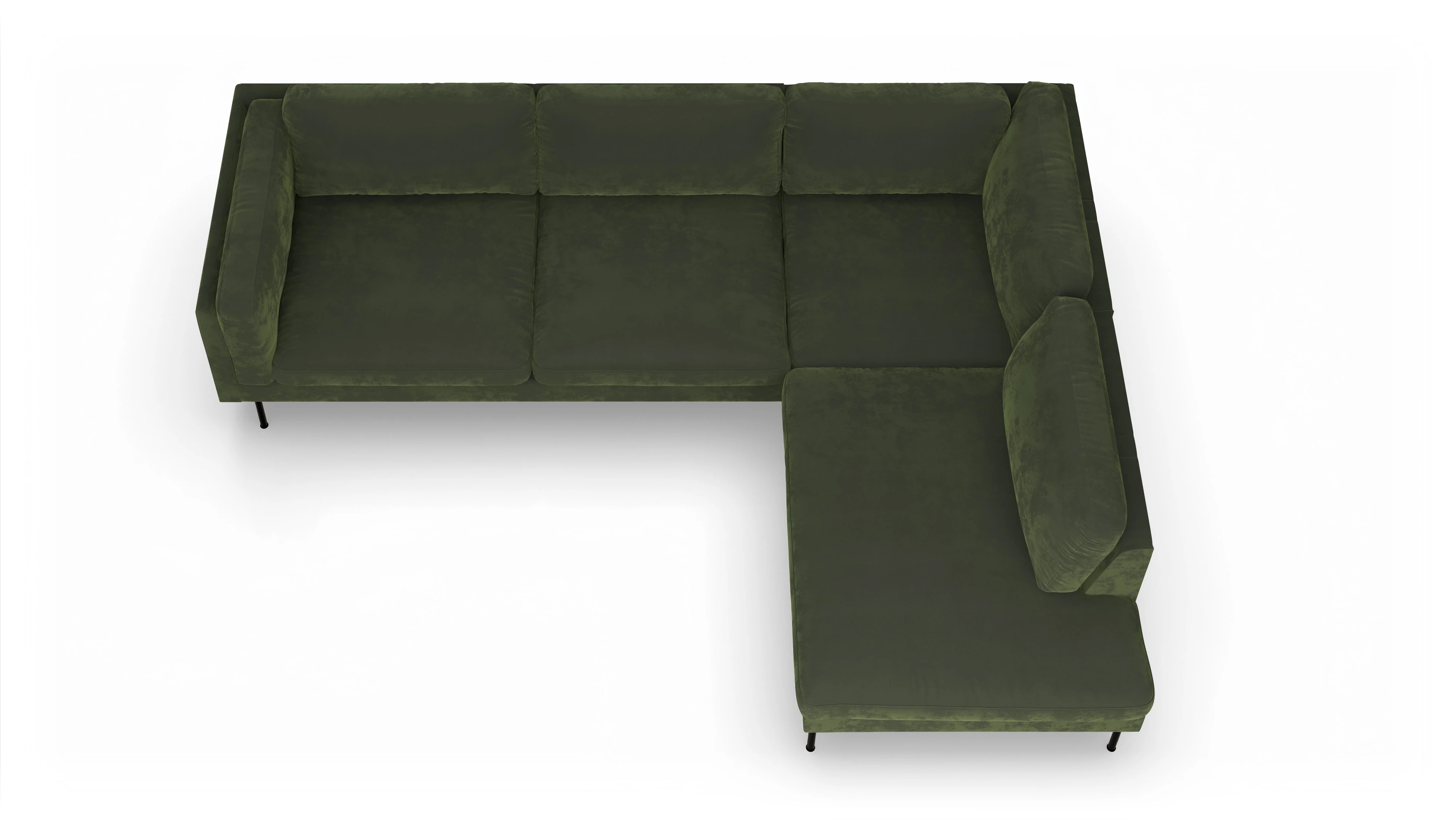 Ansicht des Produktes Henriksen Sofa mit Ottomane rechts in Samt grün