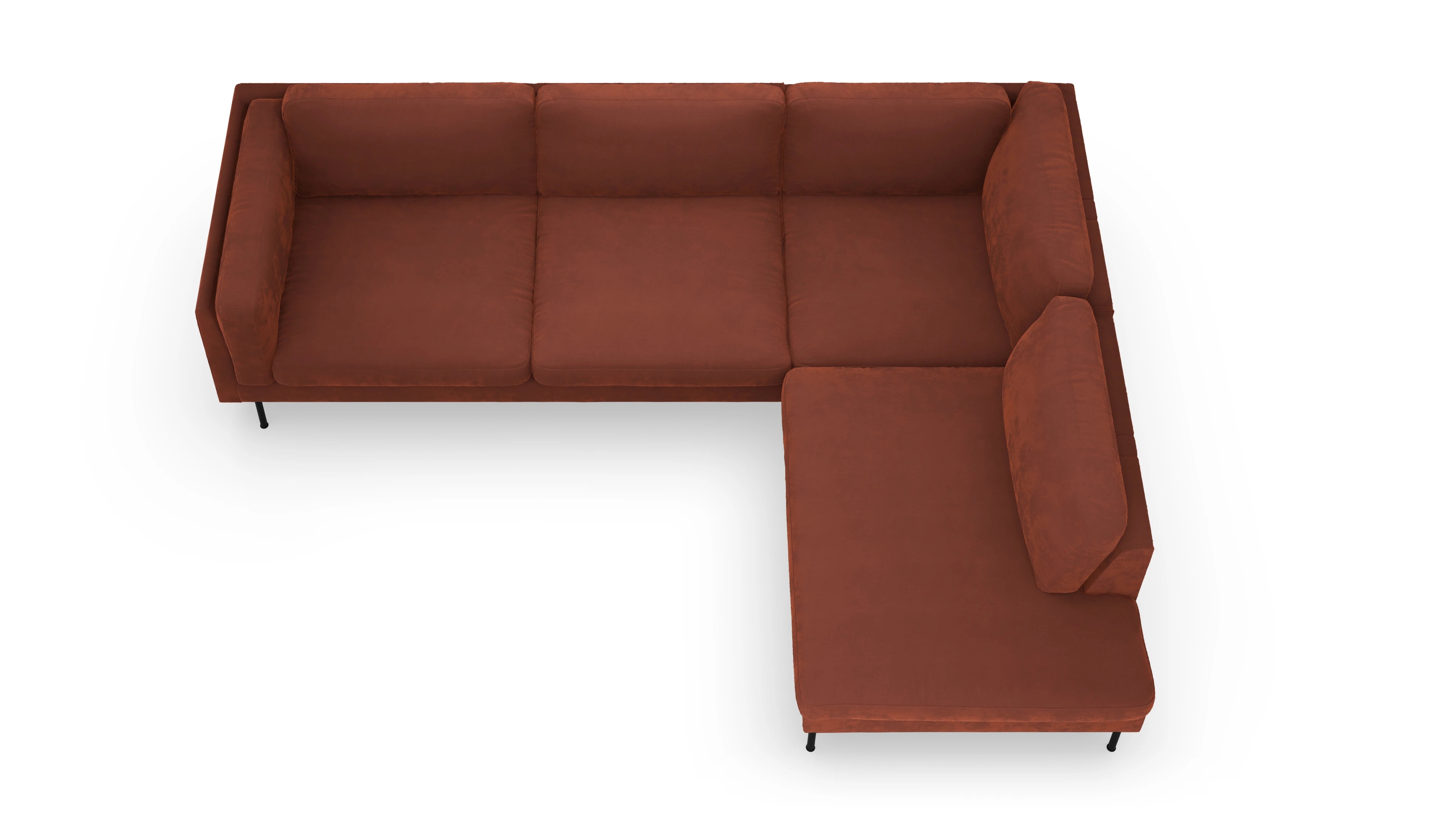 Ansicht des Produktes Henriksen Sofa mit Ottomane rechts in Samt orange