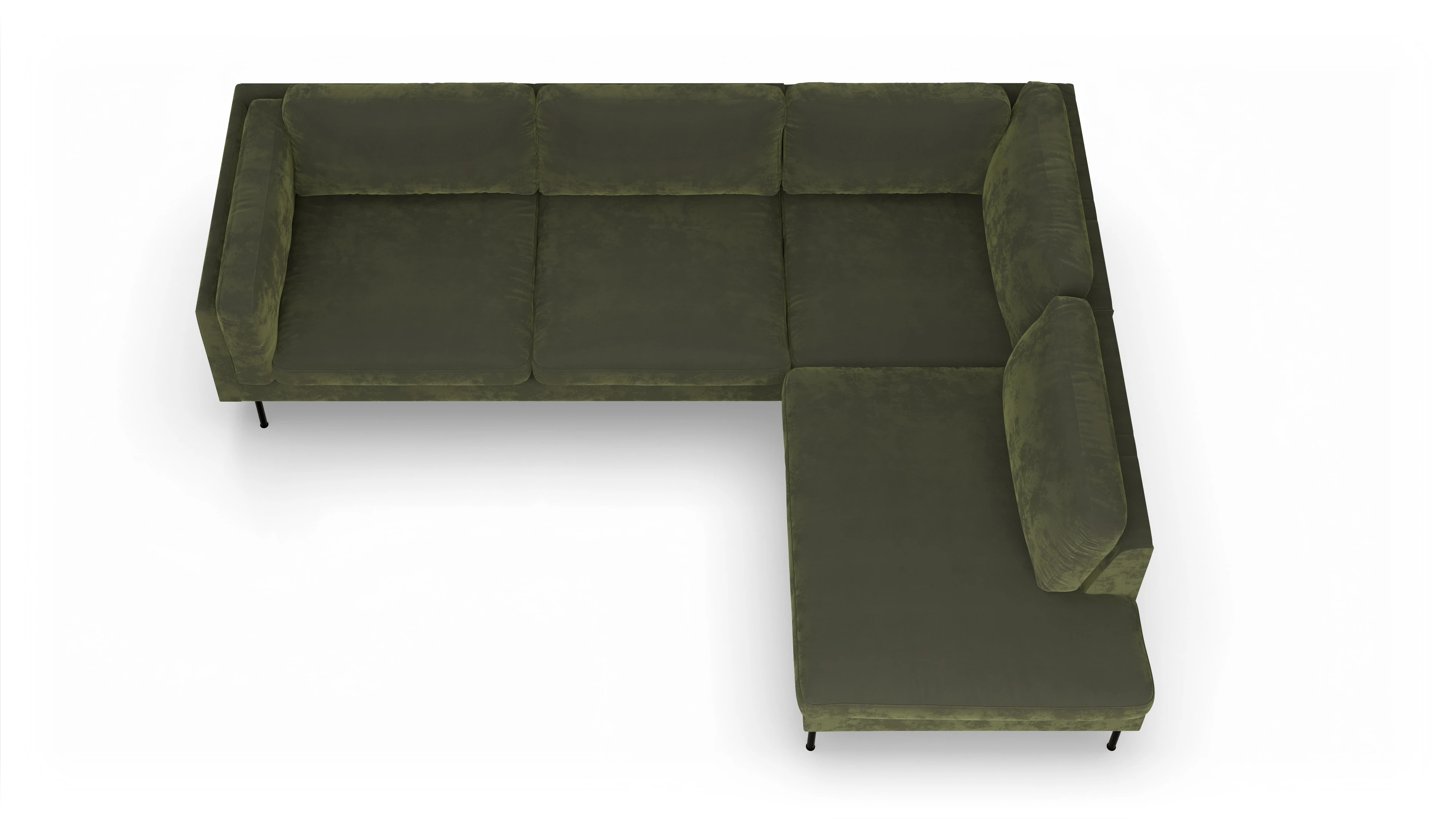 Ansicht des Produktes Henriksen Sofa mit Ottomane rechts in Samt grün