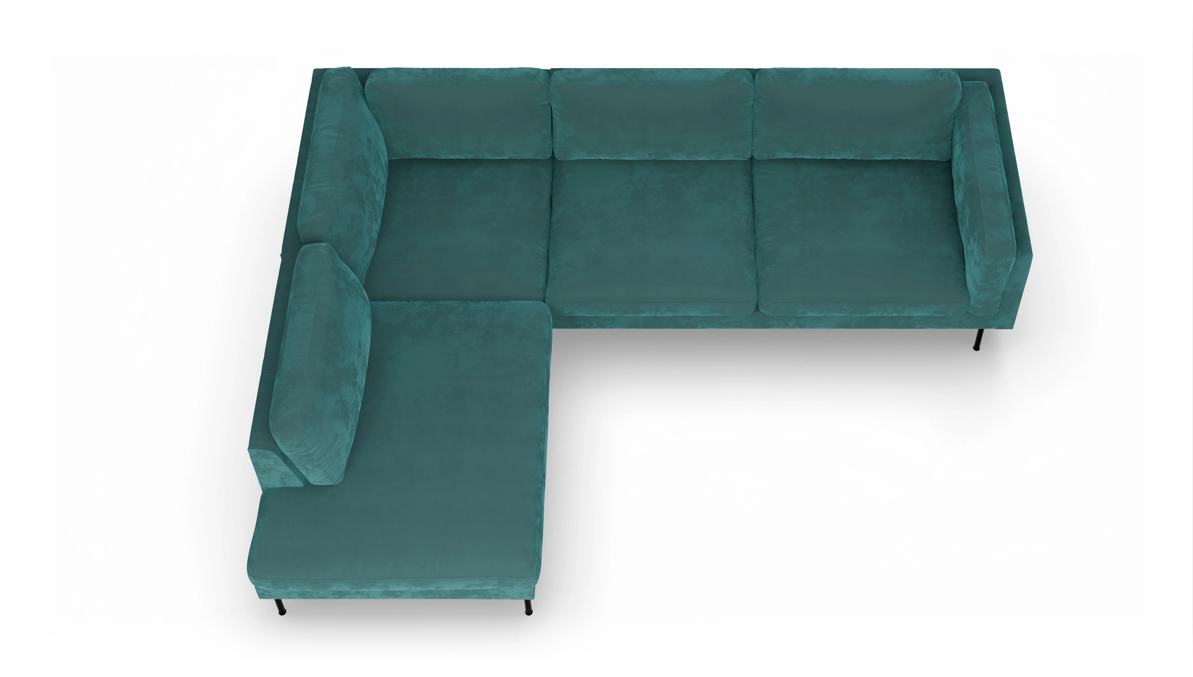 Ansicht des Produktes Henriksen Sofa mit Ottomane links in Samt grün