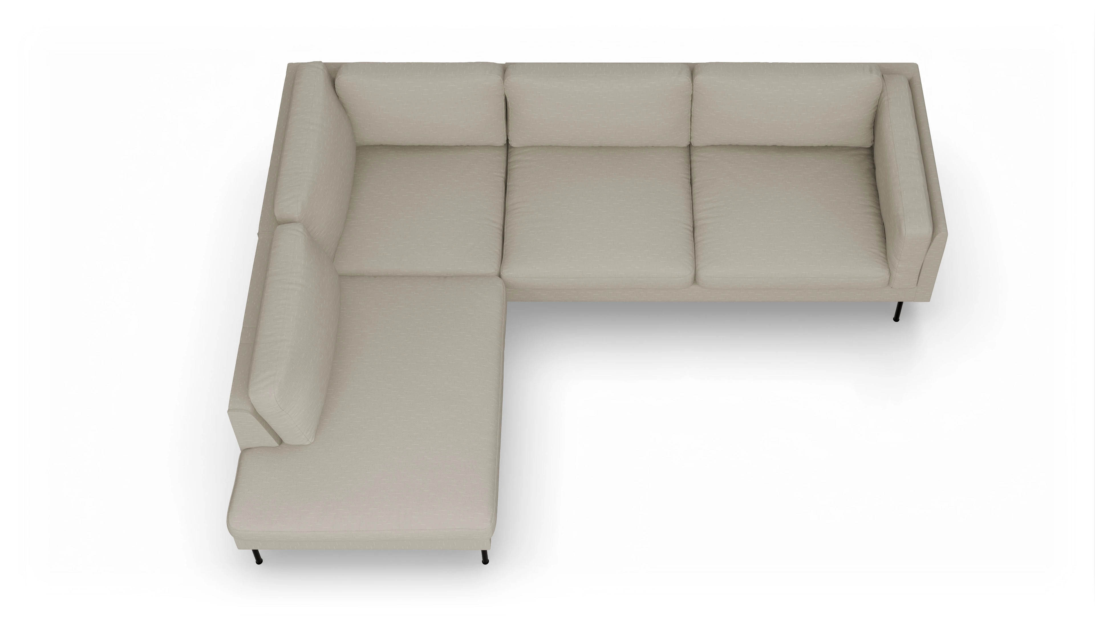 Ansicht des Produktes Henriksen Sofa mit Ottomane links in Stoff weiß