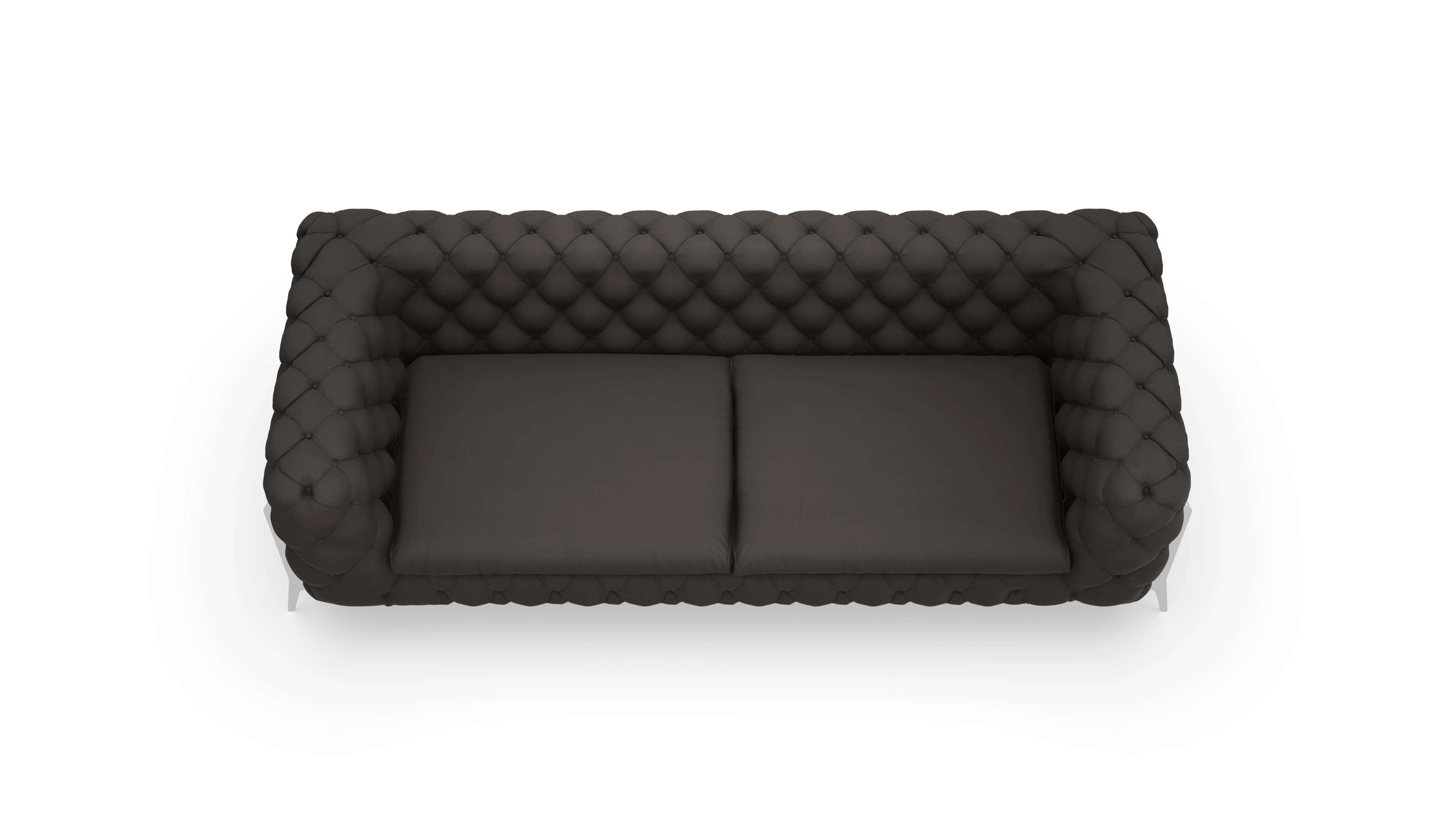 Modern Chesterfield Sofa Juno Ansicht des Produktes Juno 4-Sitzer in Leder grau