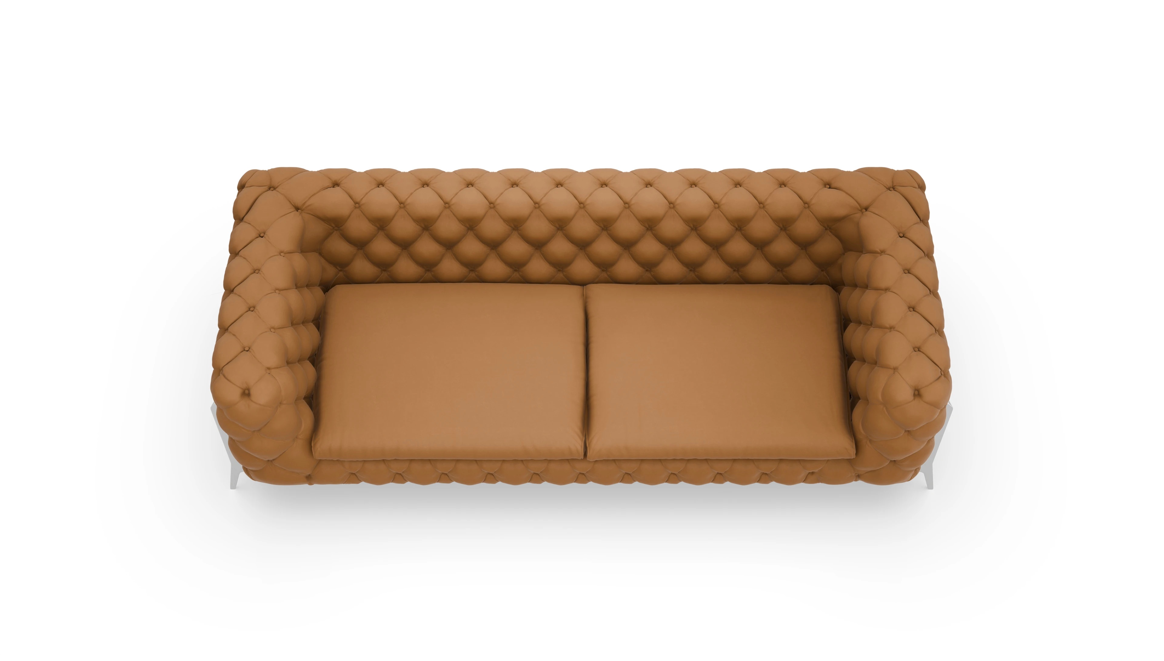 Modern Chesterfield Sofa Juno Ansicht des Produktes Juno 4-Sitzer in Leder cognac