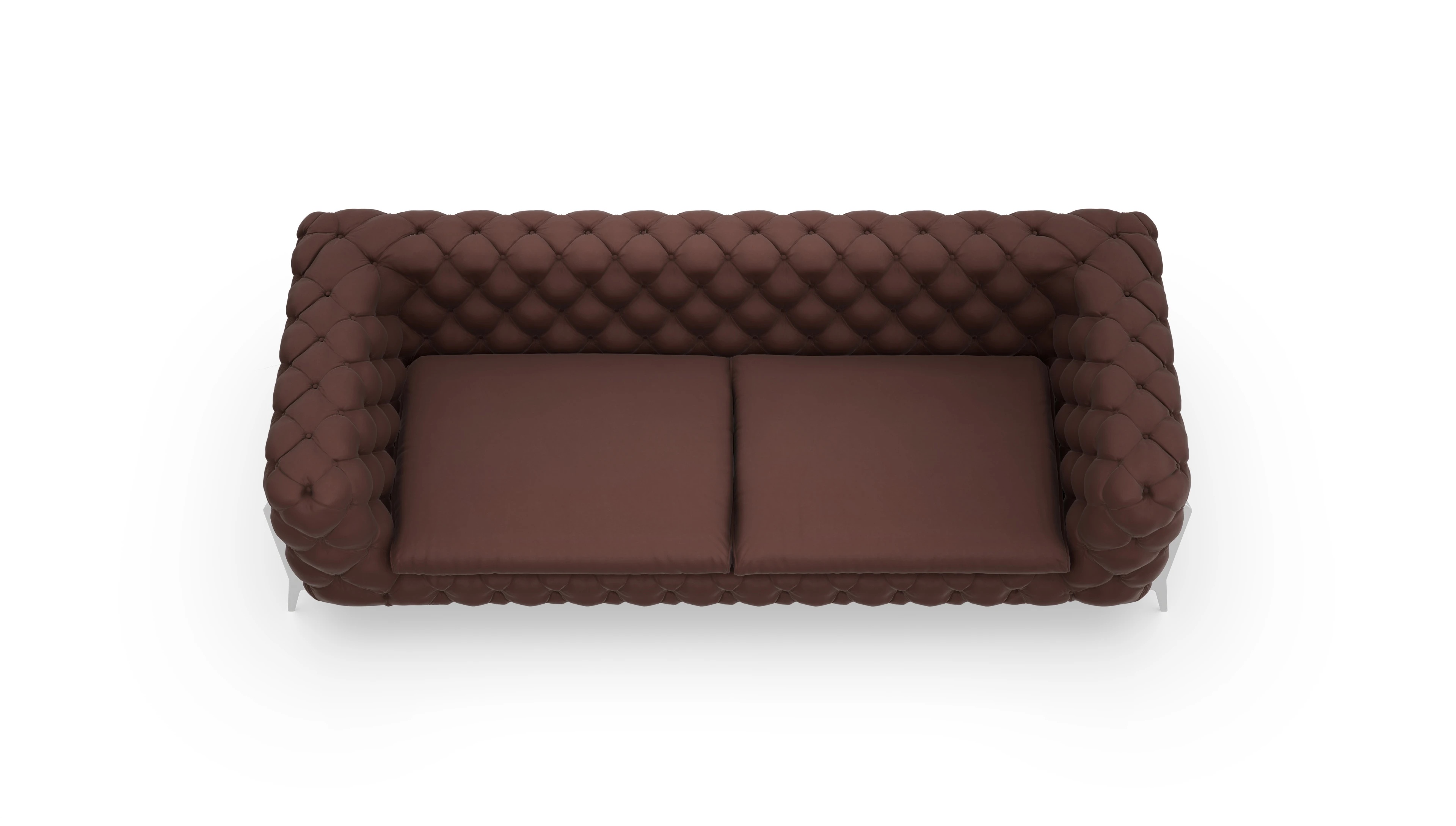Modern Chesterfield Sofa Juno Ansicht des Produktes Juno 4-Sitzer in Leder braun