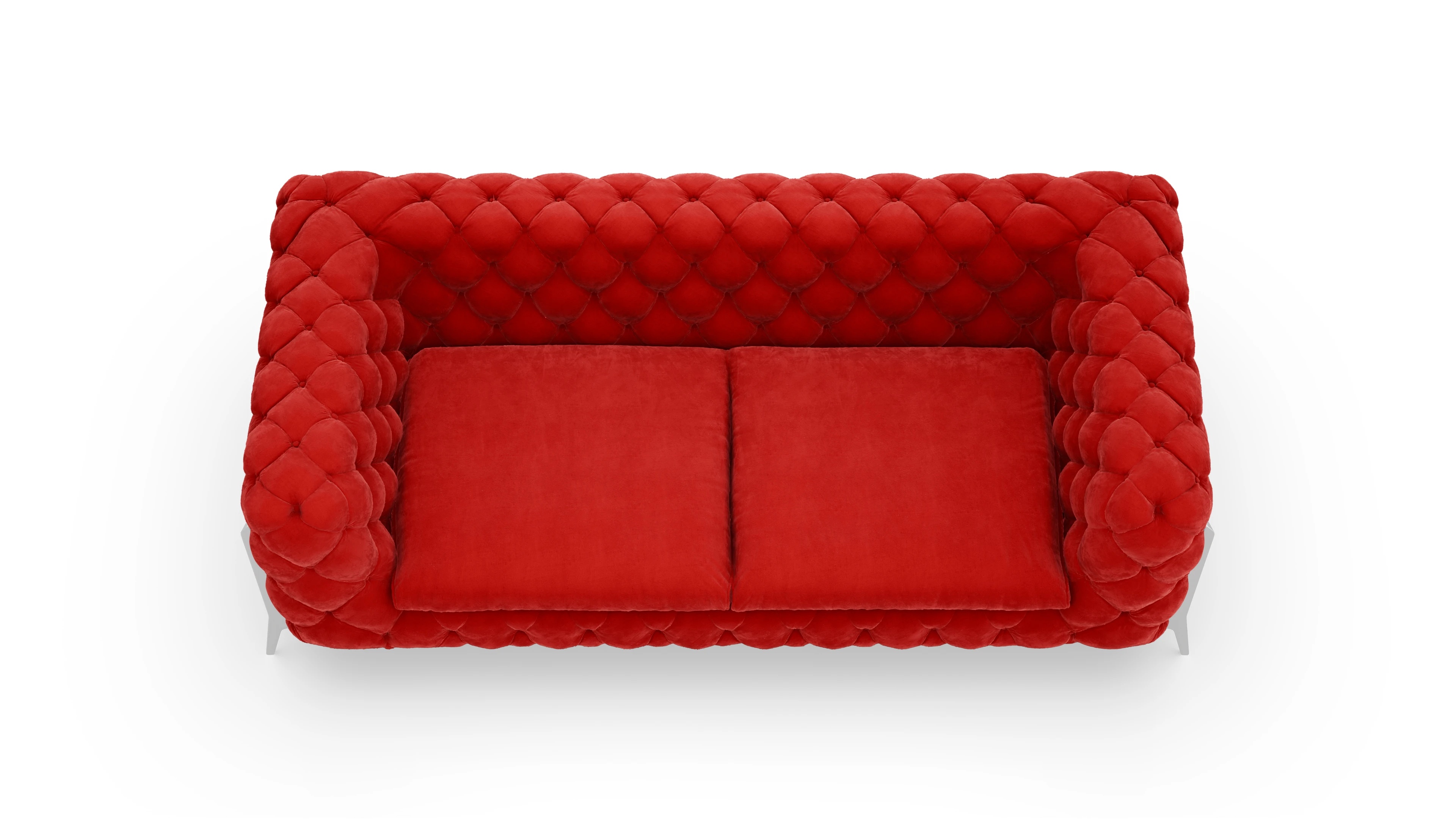 Modern Chesterfield Samtsofa Juno Ansicht des Produktes Juno 3-Sitzer in Samt rot