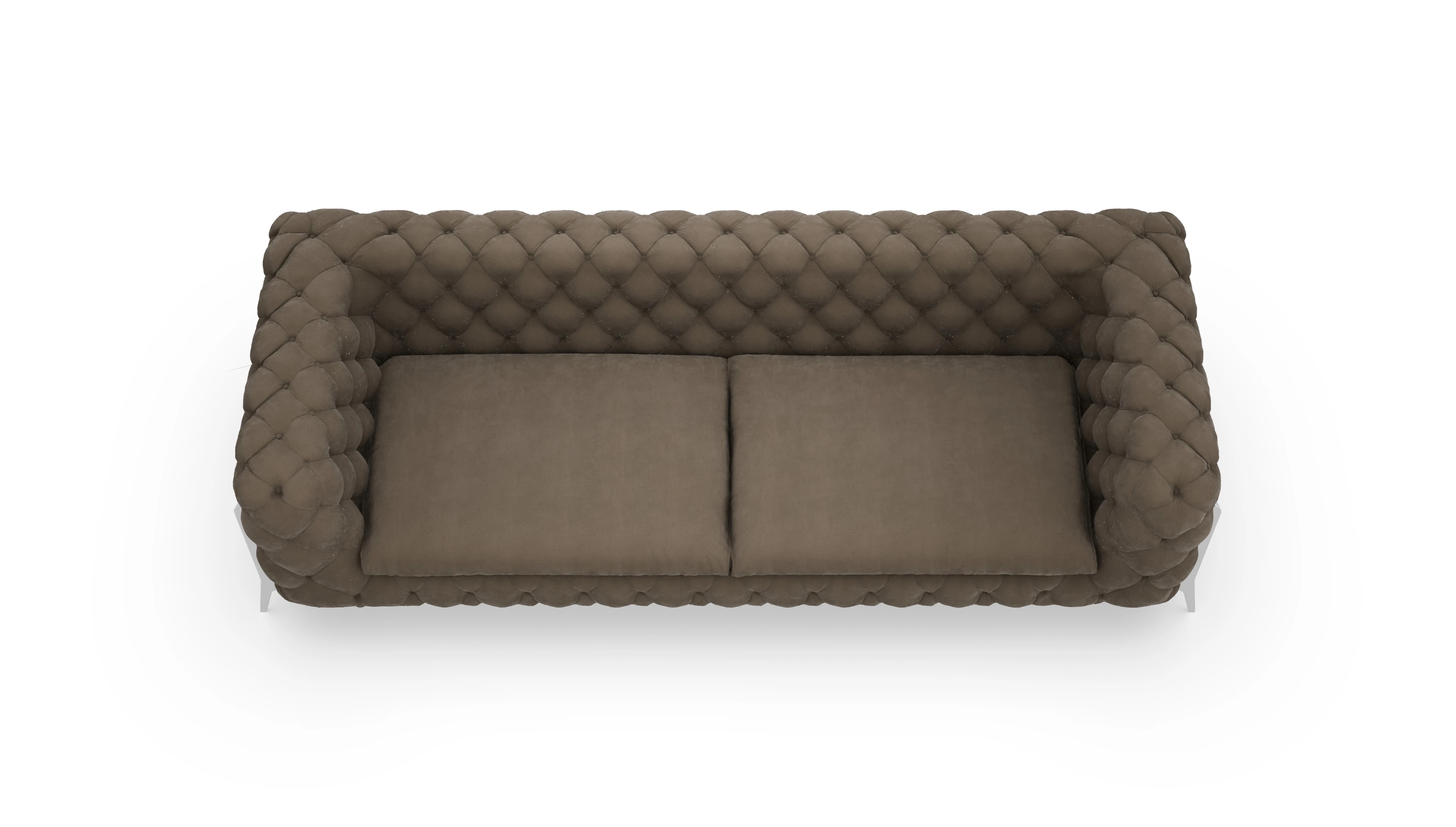 Modern Chesterfield Samtsofa Juno Ansicht des Produktes Juno 4,5-Sitzer in Samt braun