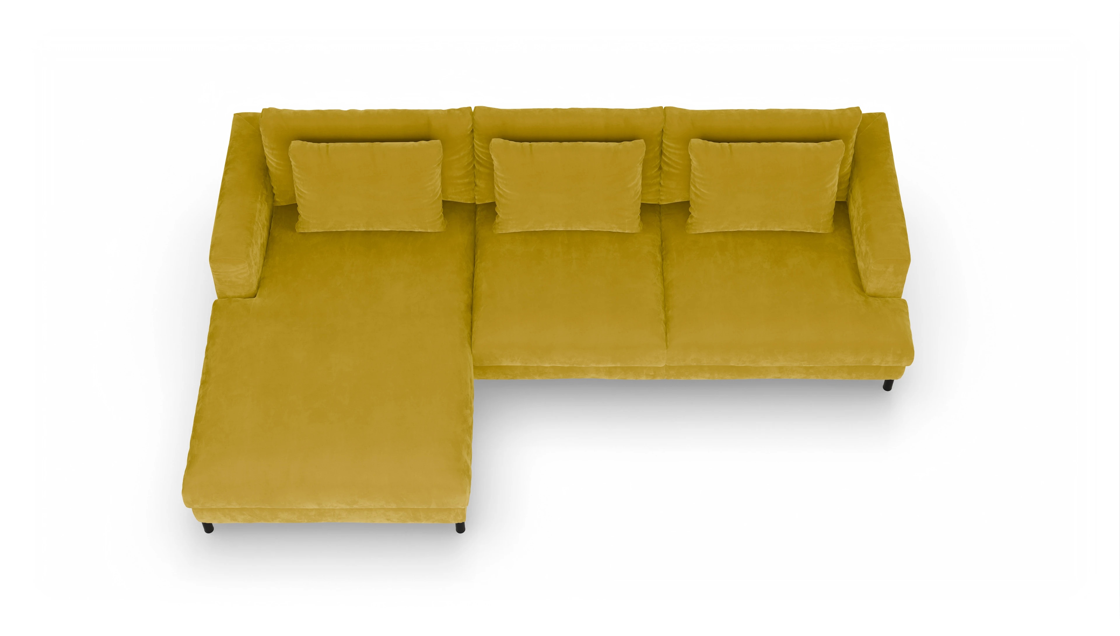 Ansicht des Produktes Faro Sofa mit Rec links in Samt gelb