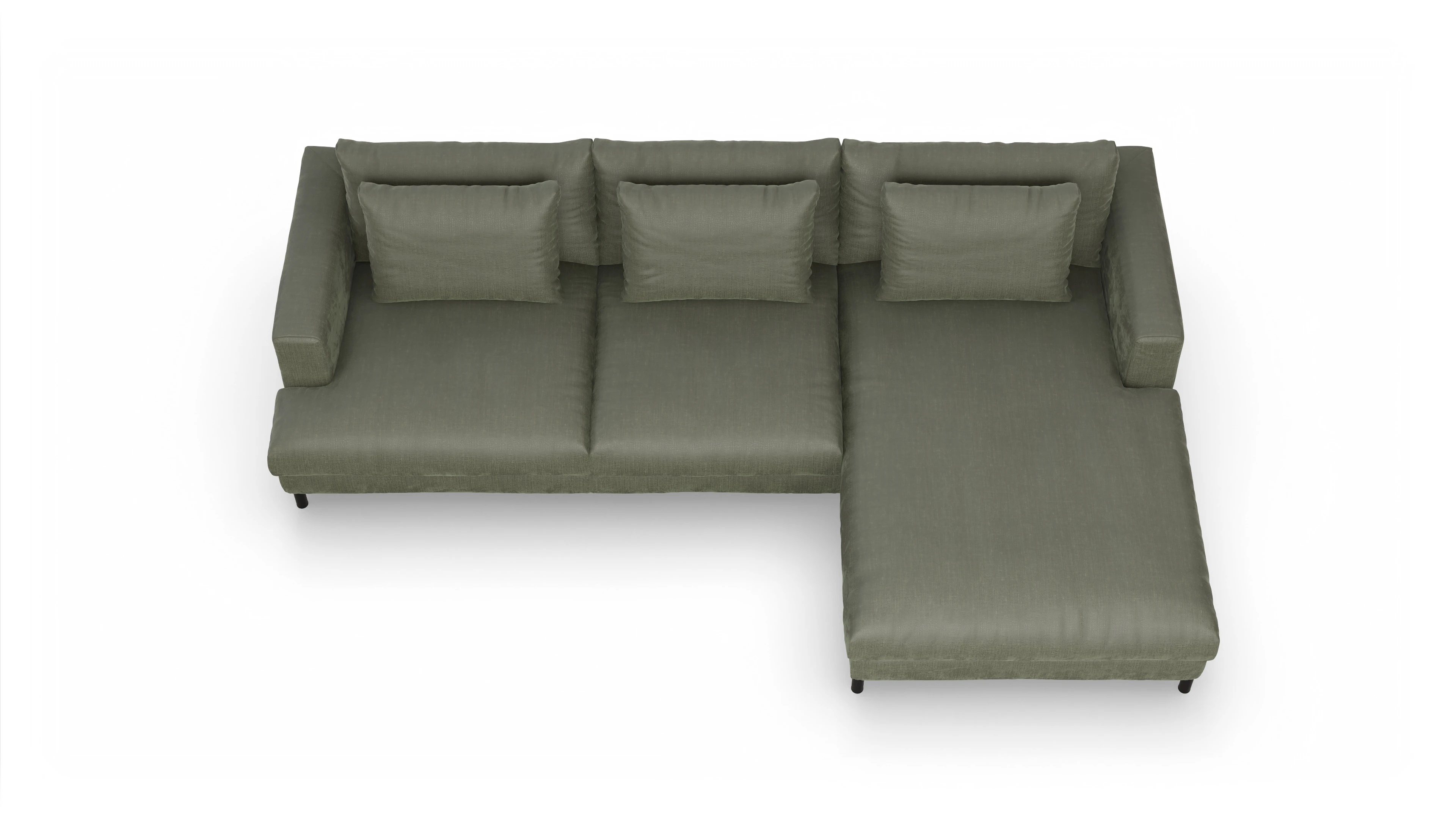 Ansicht des Produktes Faro Sofa mit Rec rechts in Stoff grün