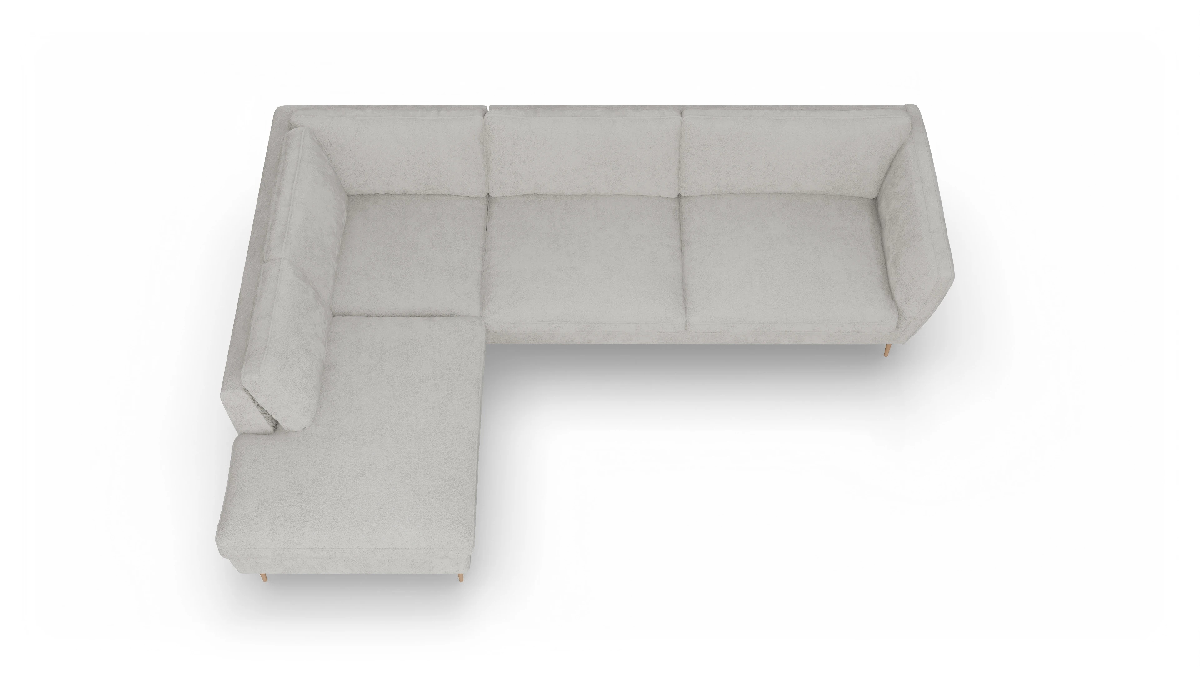 Sofa Karlsen in Stoff Ansicht des Produktes Karlsen Sofa mit Ottomane links in Stoff weiß