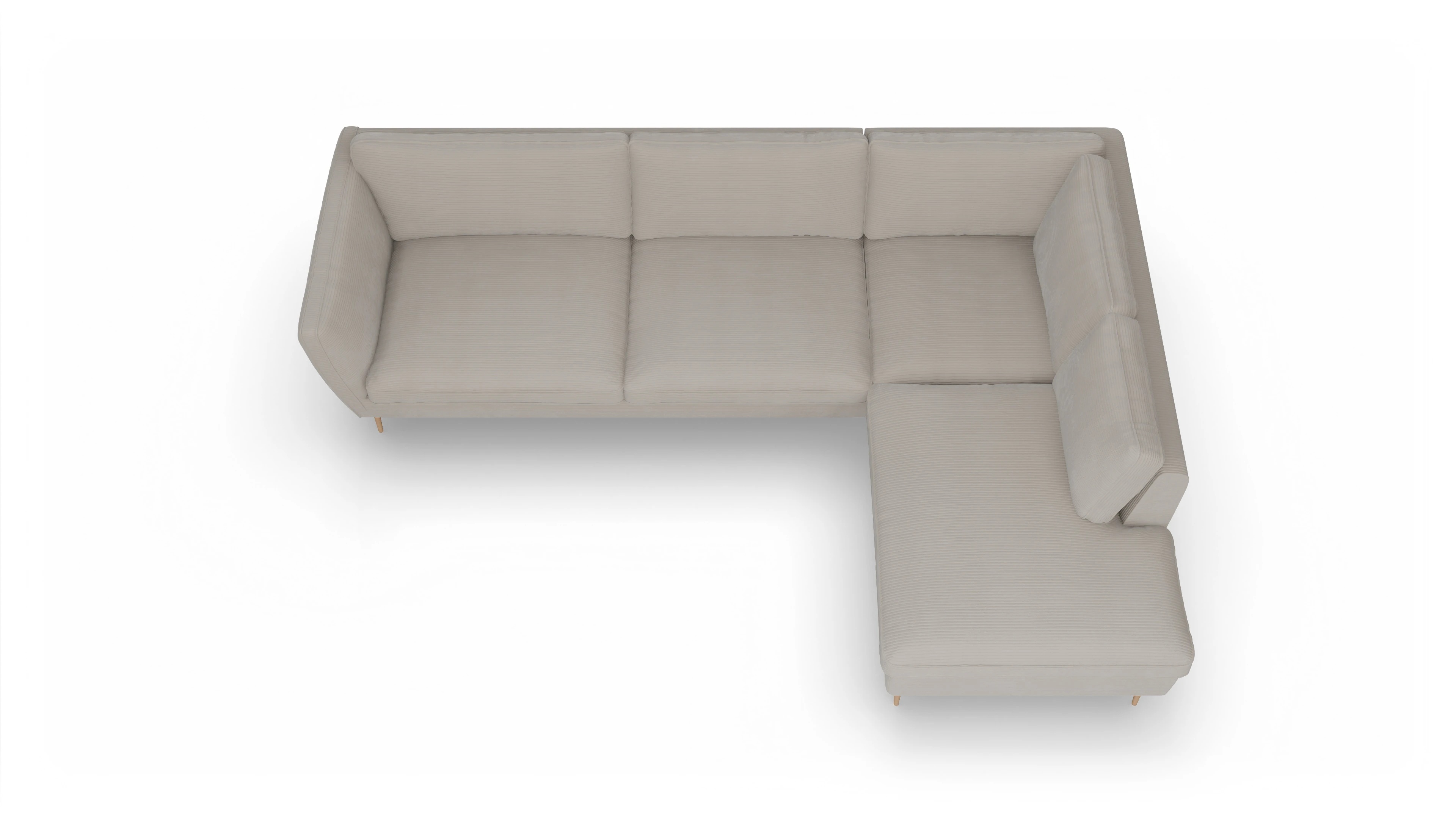 Ansicht des Produktes Karlsen Sofa mit Ottomane rechts in Cord grau