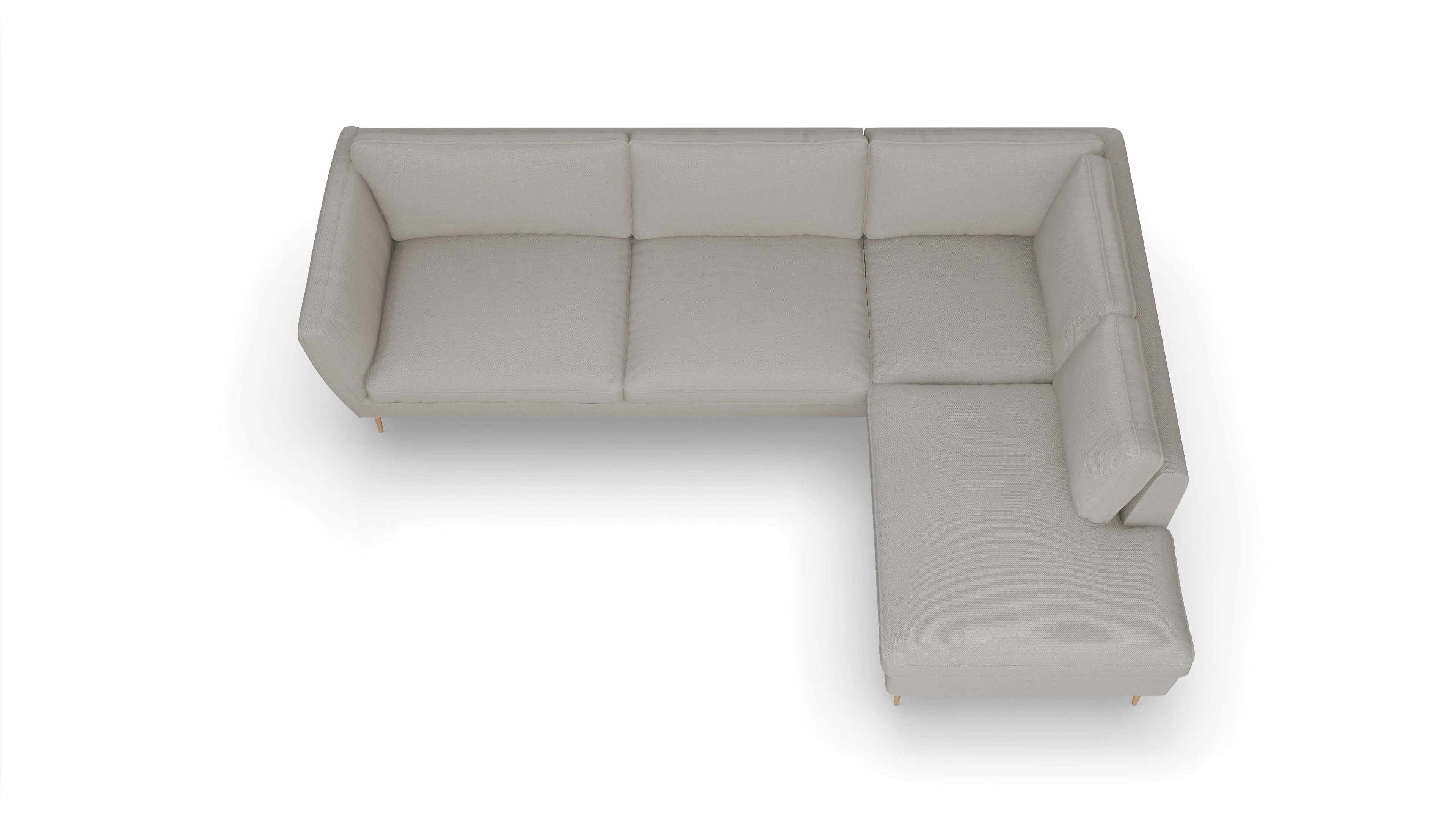 Sofa Karlsen in Stoff Ansicht des Produktes Karlsen Sofa mit Ottomane rechts in Stoff weiß