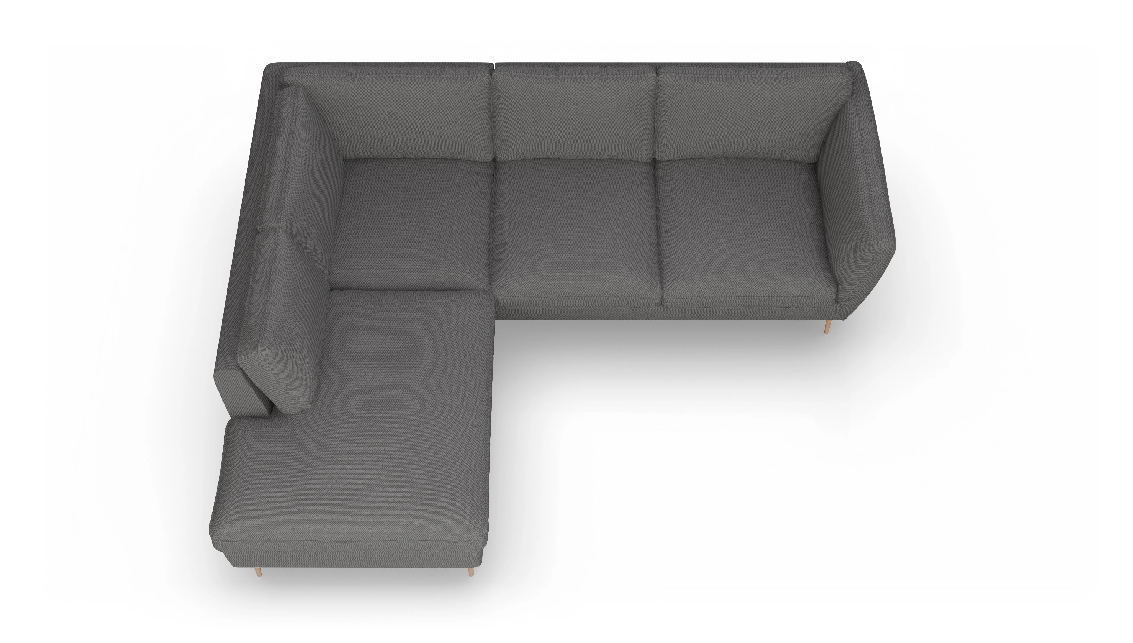 Sofa Karlsen in Stoff Ansicht des Produktes Karlsen Sofa mit Ottomane links in Stoff grau