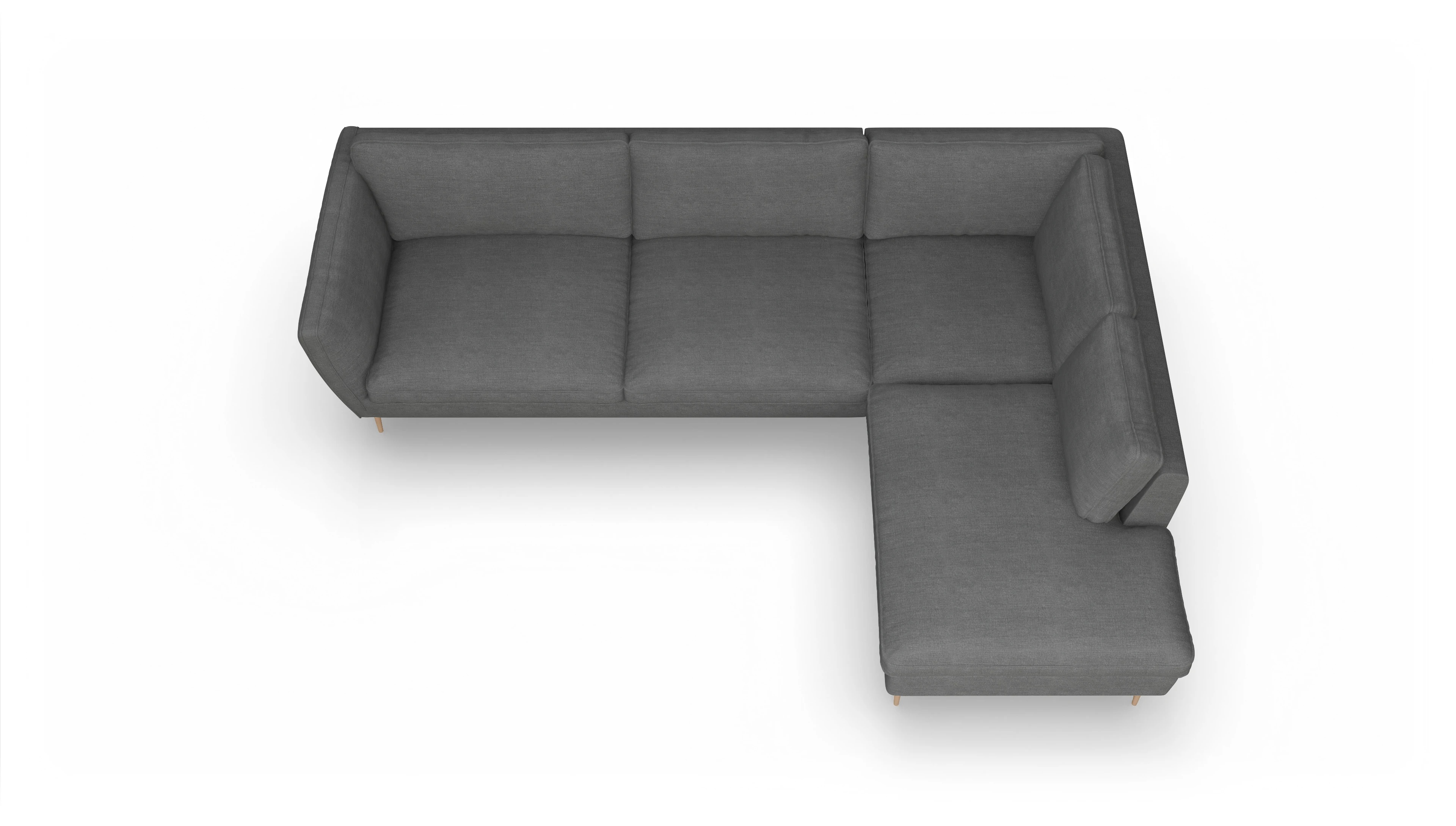 Sofa Karlsen in Stoff Ansicht des Produktes Karlsen Sofa mit Ottomane rechts in Stoff grau