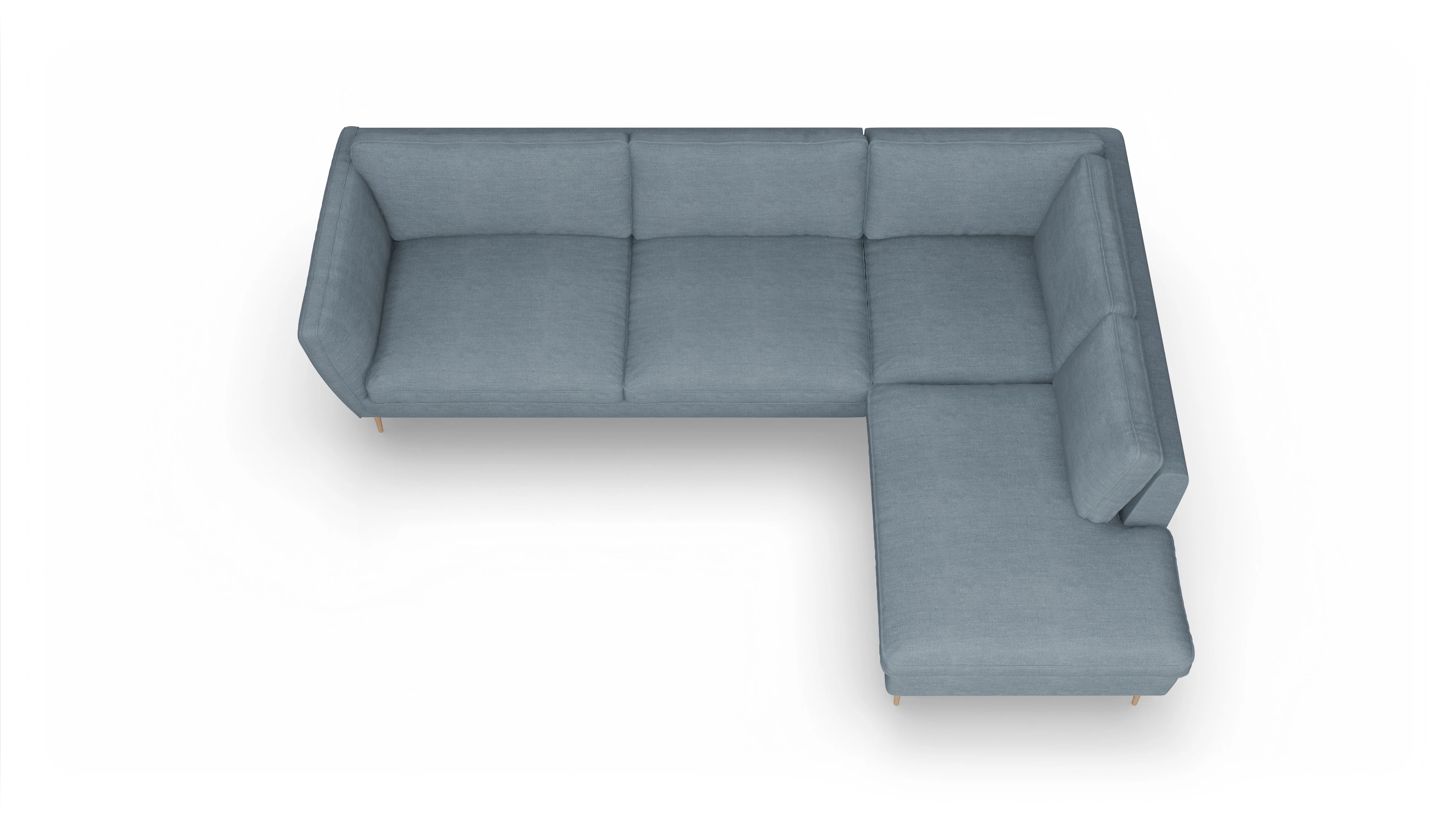 Sofa Karlsen in Stoff Ansicht des Produktes Karlsen Sofa mit Ottomane rechts in Stoff blau