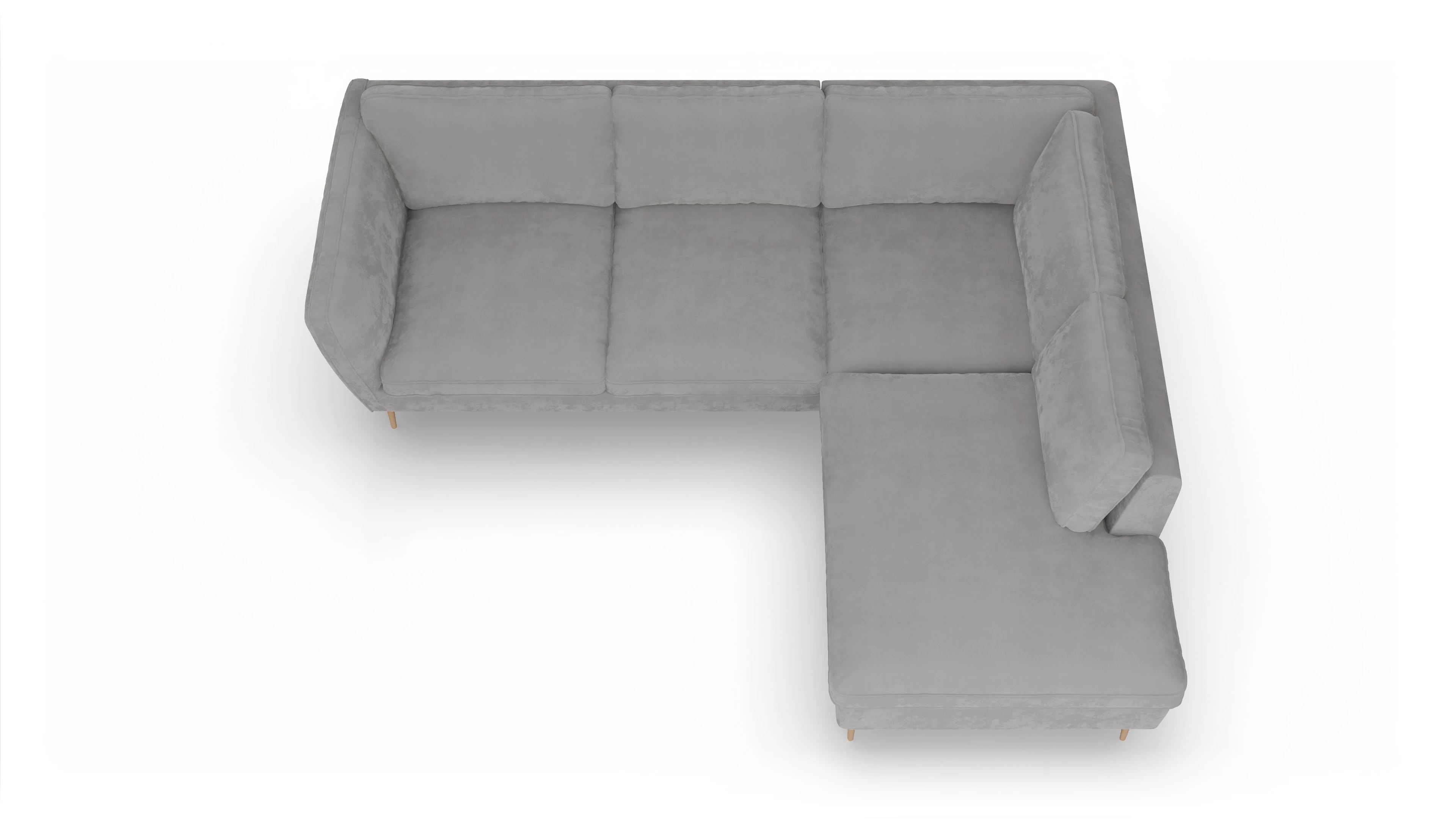 Ansicht des Produktes Karlsen Sofa mit Ottomane rechts in Samt grau
