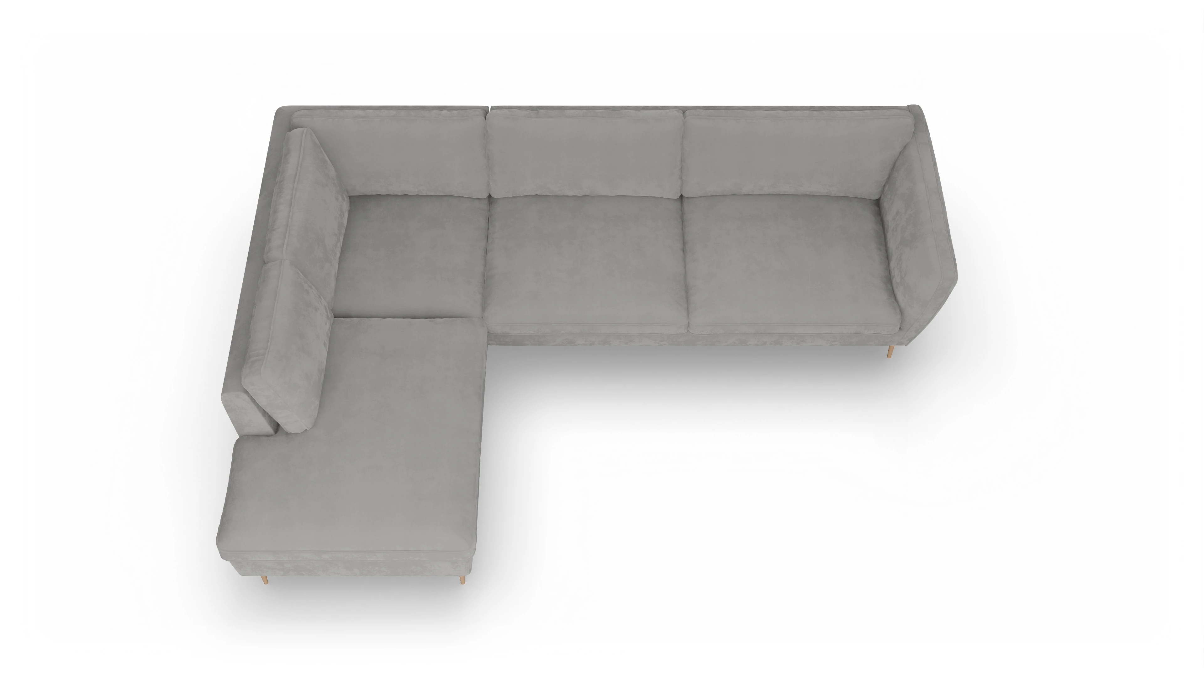 Ansicht des Produktes Karlsen Sofa mit Ottomane links in Samt grau