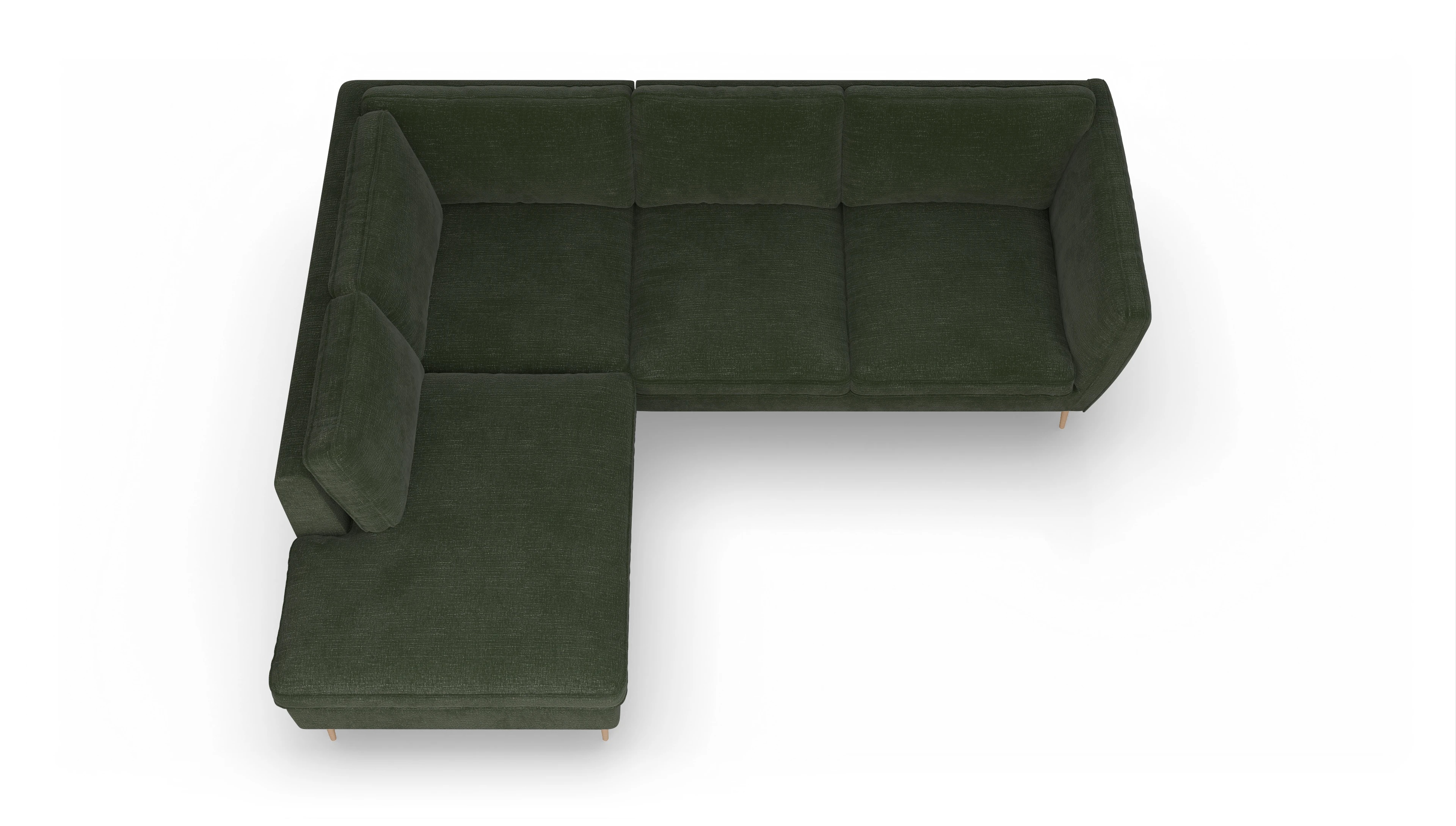 Ansicht des Produktes Karlsen Sofa mit Ottomane links in Stoff grün