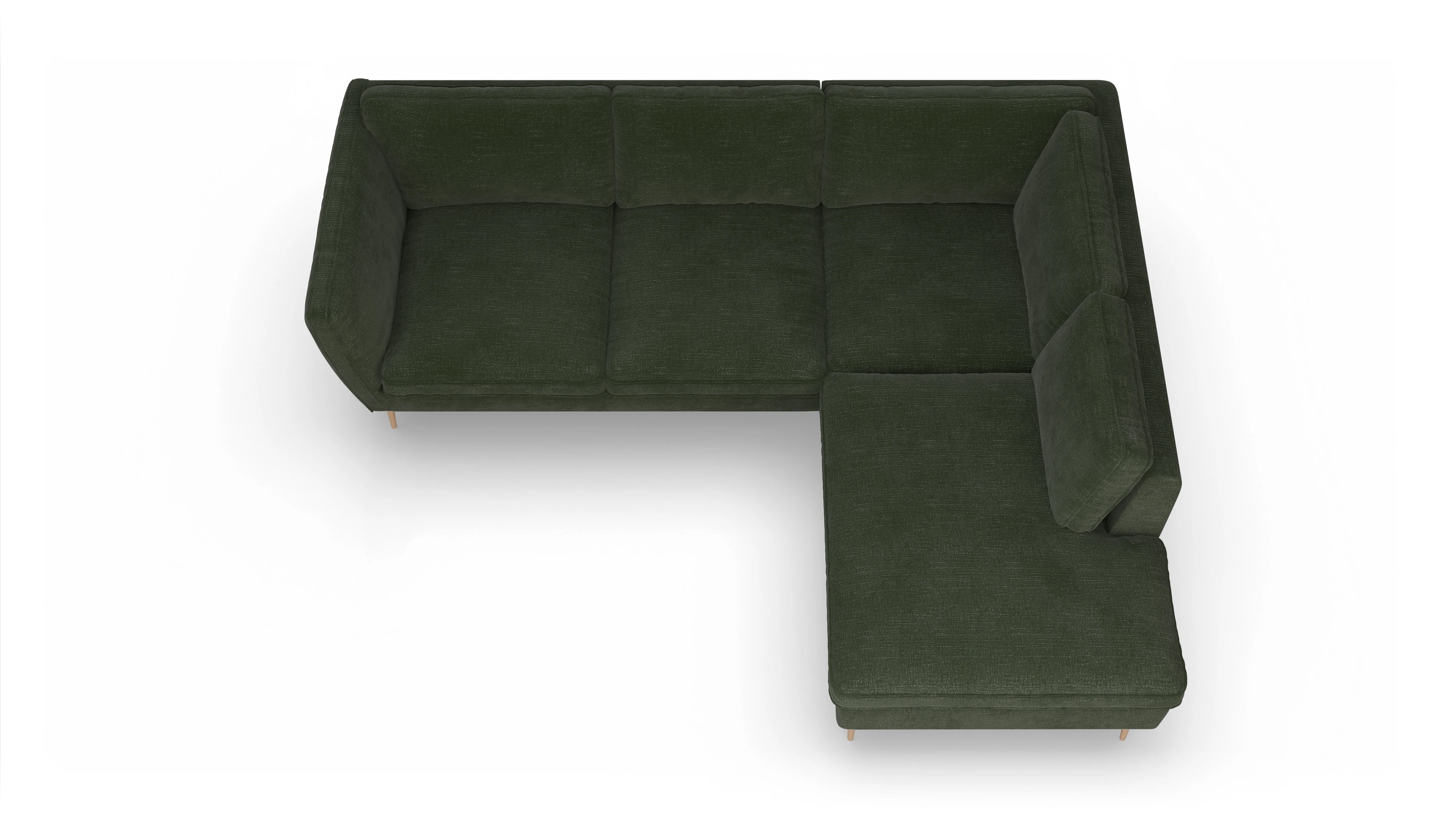 Ansicht des Produktes Karlsen Sofa mit Ottomane rechts in Stoff grün