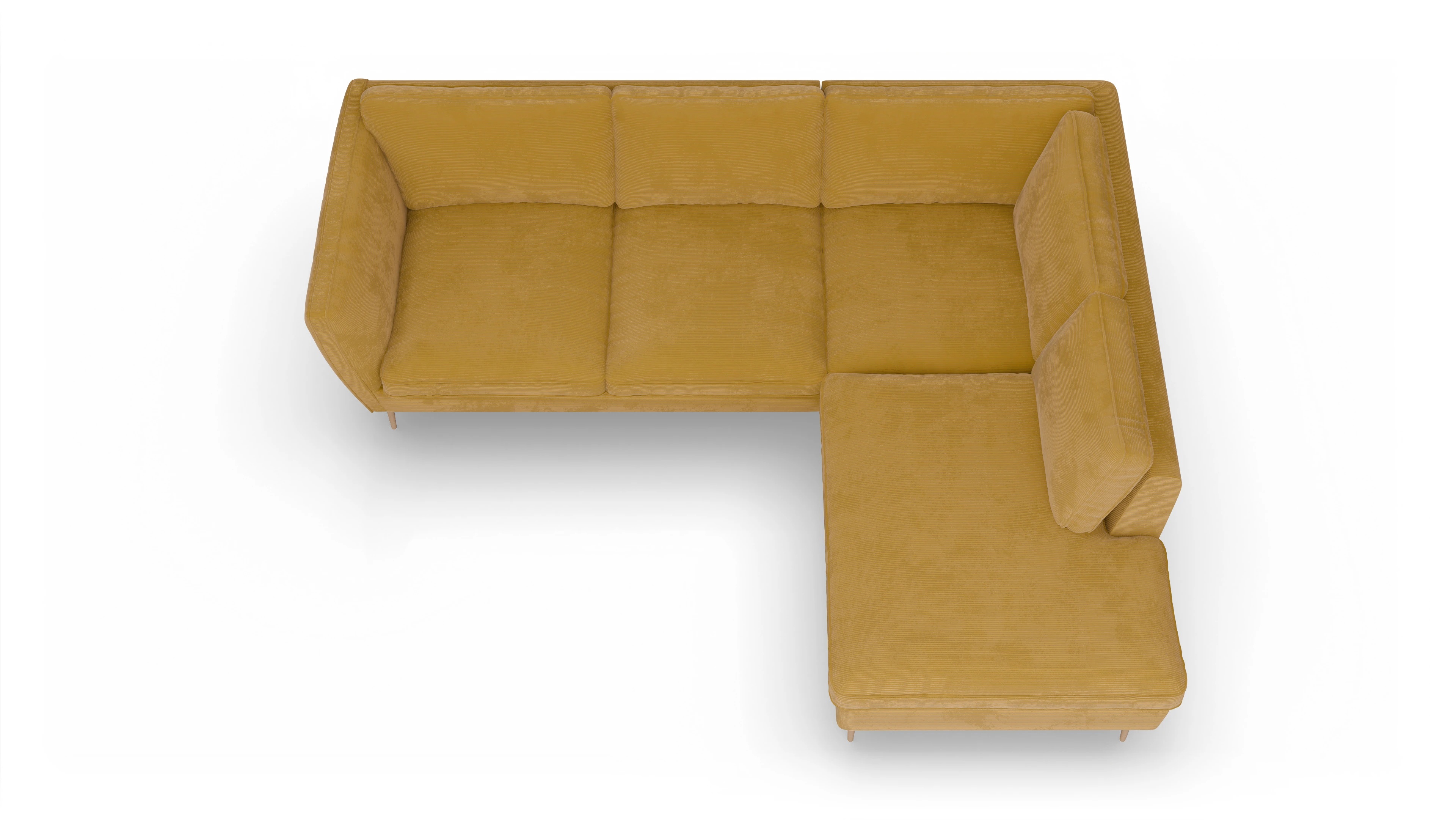 Ansicht des Produktes Karlsen Sofa mit Ottomane rechts in Cord gelb