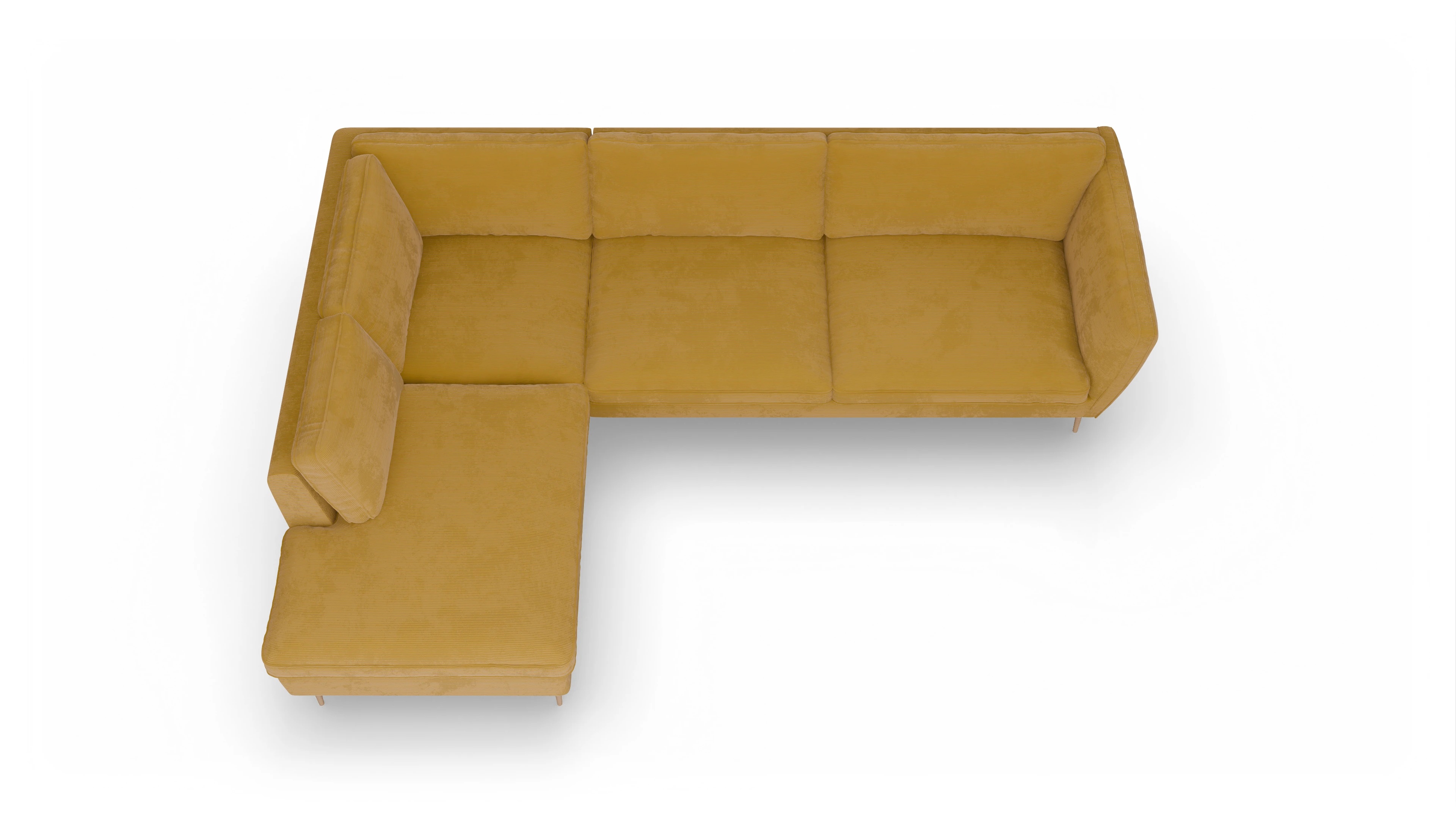 Ansicht des Produktes Karlsen Sofa mit Ottomane links in Cord gelb