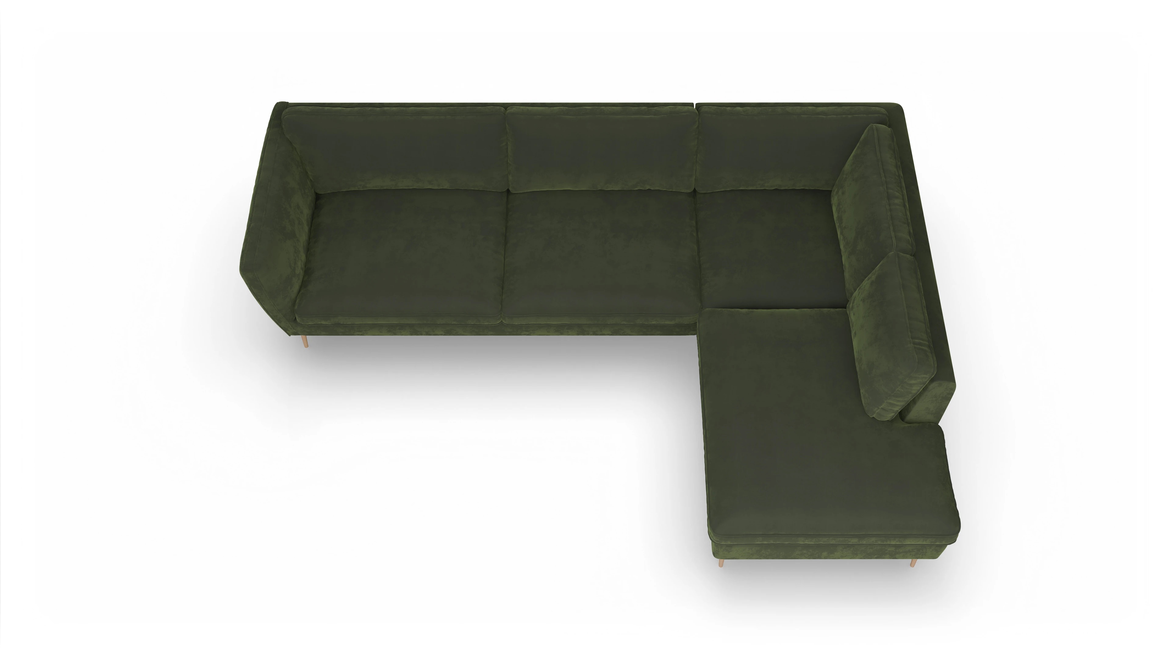 Ansicht des Produktes Karlsen Sofa mit Ottomane rechts in Samt grün