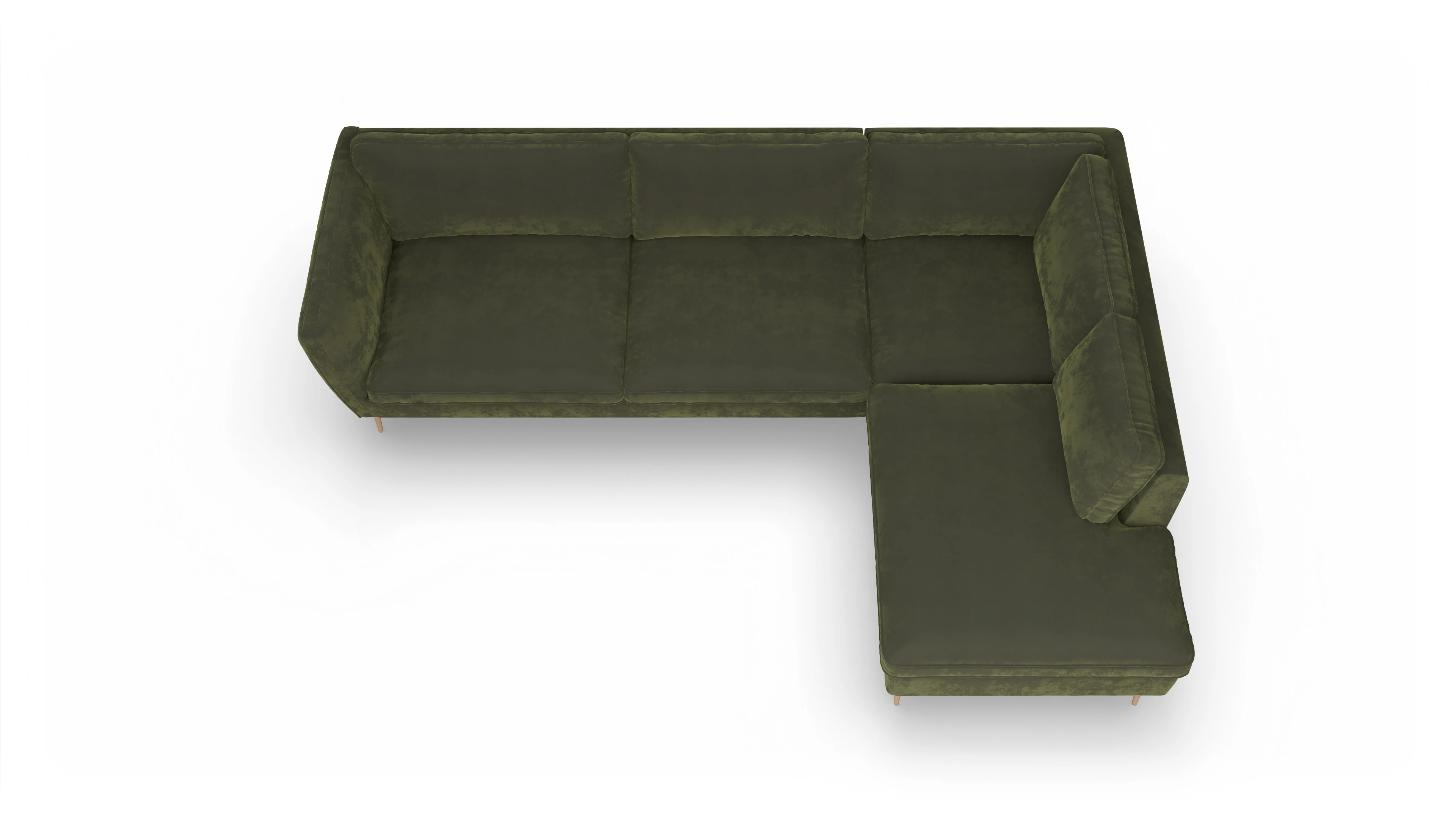 Ansicht des Produktes Karlsen Sofa mit Ottomane rechts in Samt grün