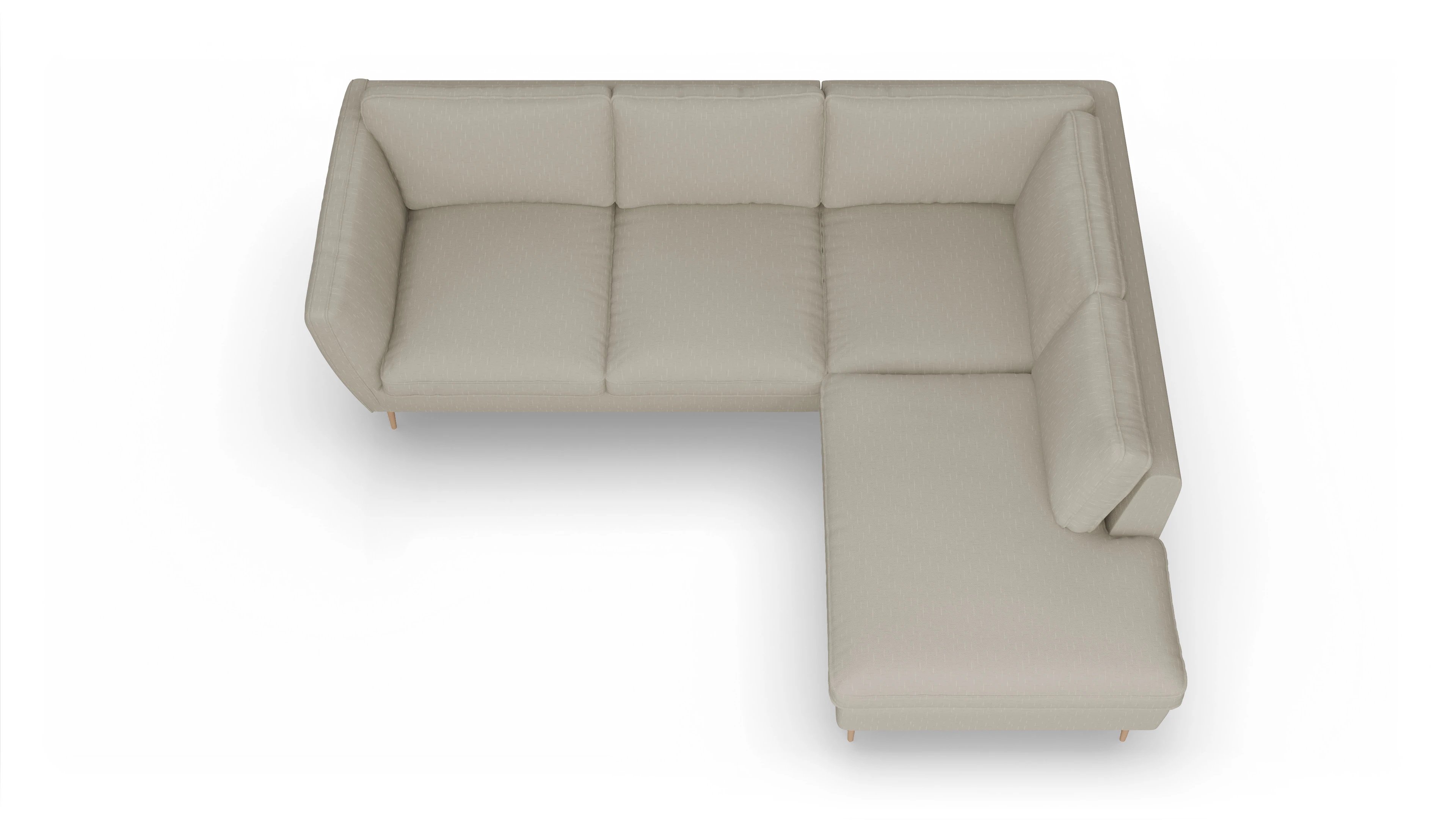 Sofa Karlsen in Stoff Ansicht des Produktes Karlsen Sofa mit Ottomane rechts in Stoff weiß