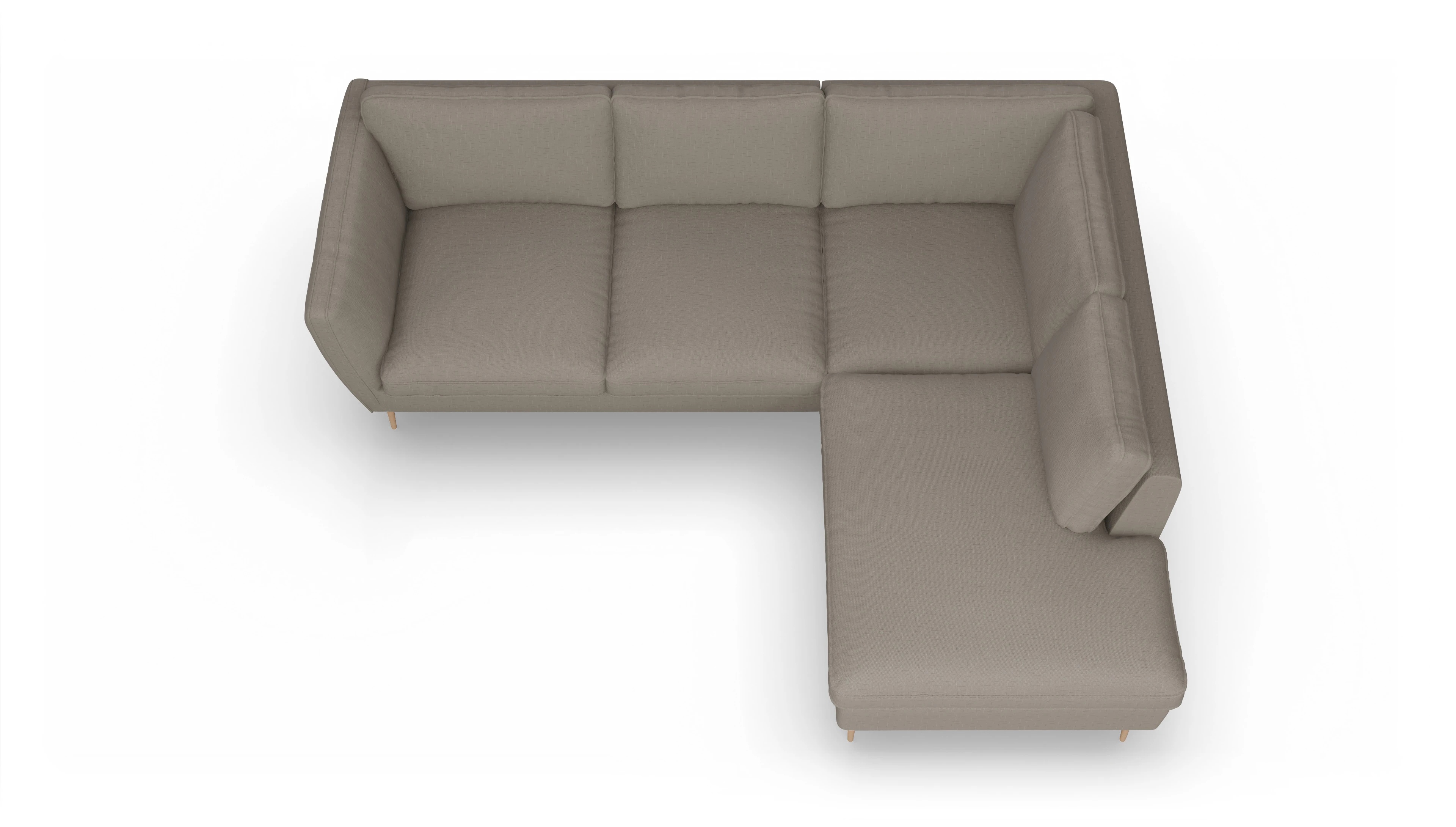 Sofa Karlsen in Stoff Ansicht des Produktes Karlsen Sofa mit Ottomane rechts in Stoff beige