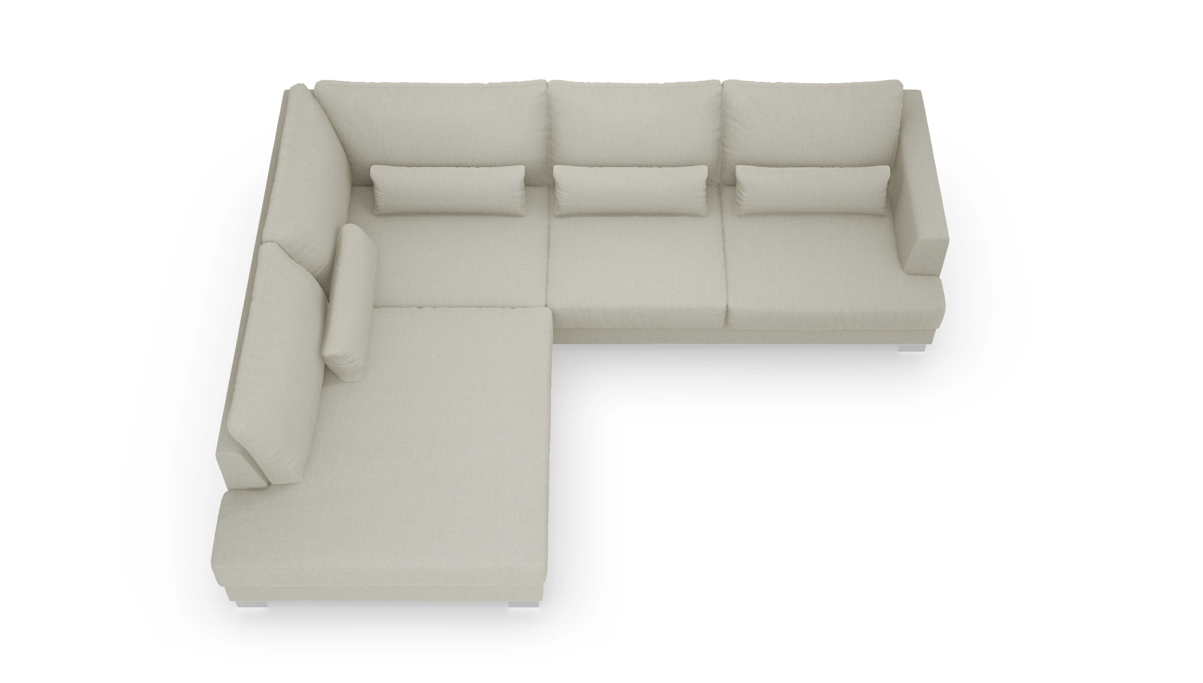 Sofa Odense in Stoff Ansicht des Produktes Odense Sofa mit Ottomane links in Stoff weiß
