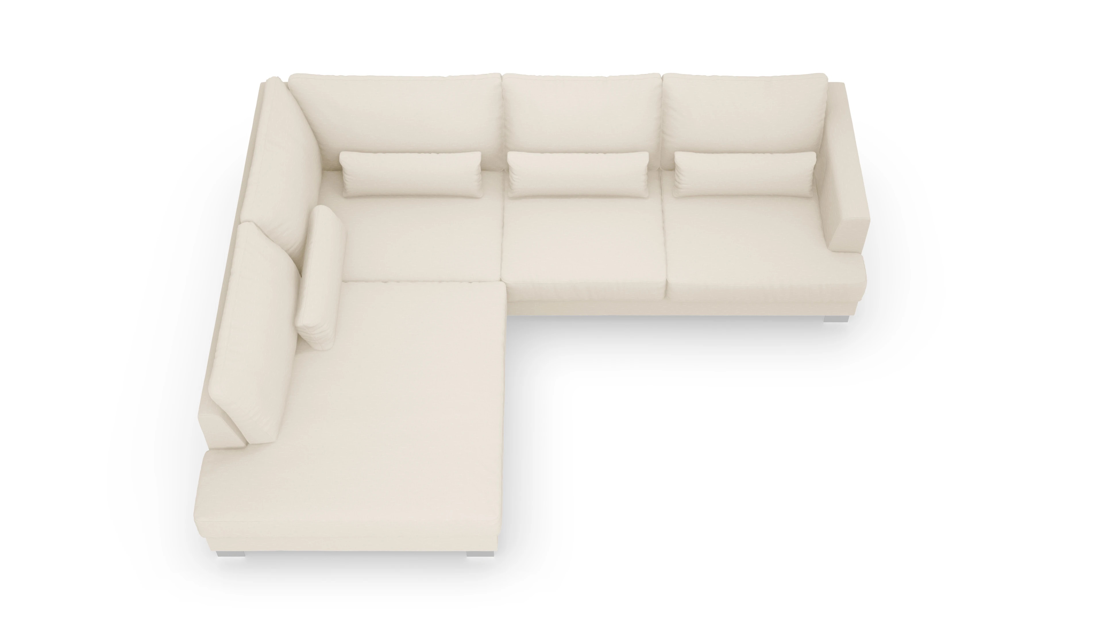 Sofa Odense in Stoff Ansicht des Produktes Odense Sofa mit Ottomane links in Stoff weiß