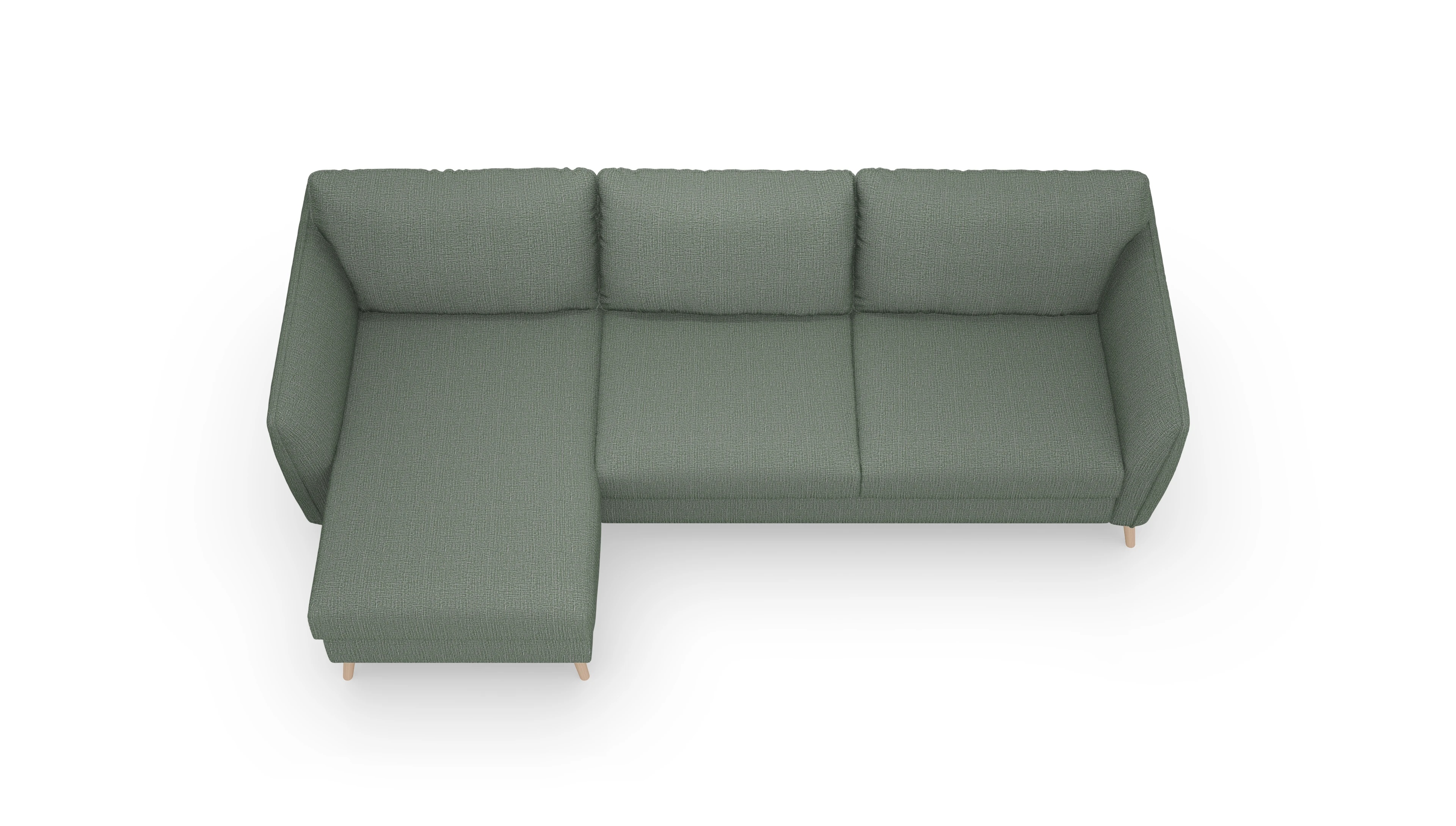 Schlafsofa Eriksen Ansicht des Produktes Eriksen Sofa mit Rec links in Stoff grün