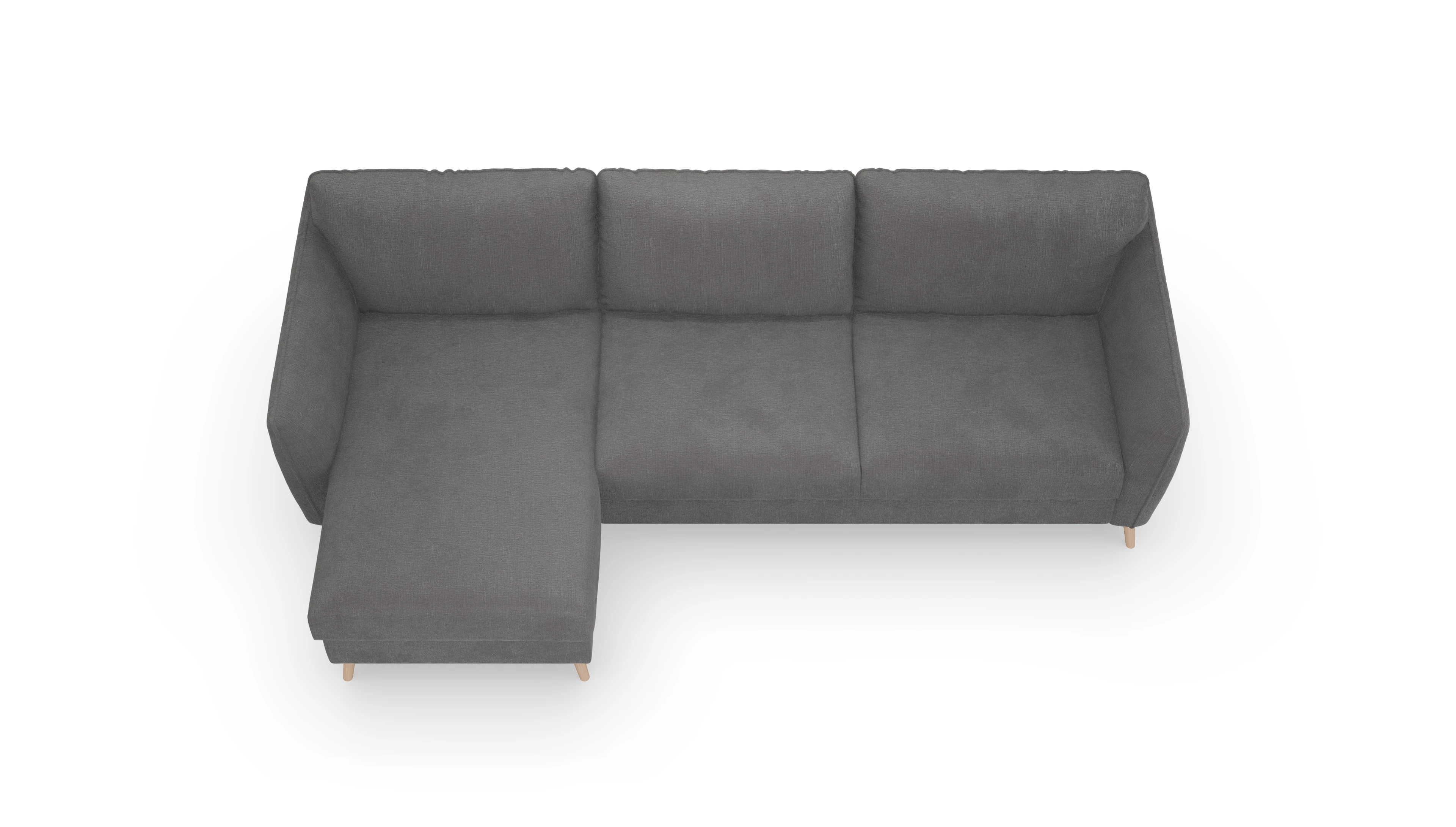 Schlafsofa Eriksen Ansicht des Produktes Eriksen Sofa mit Rec links in Stoff grau