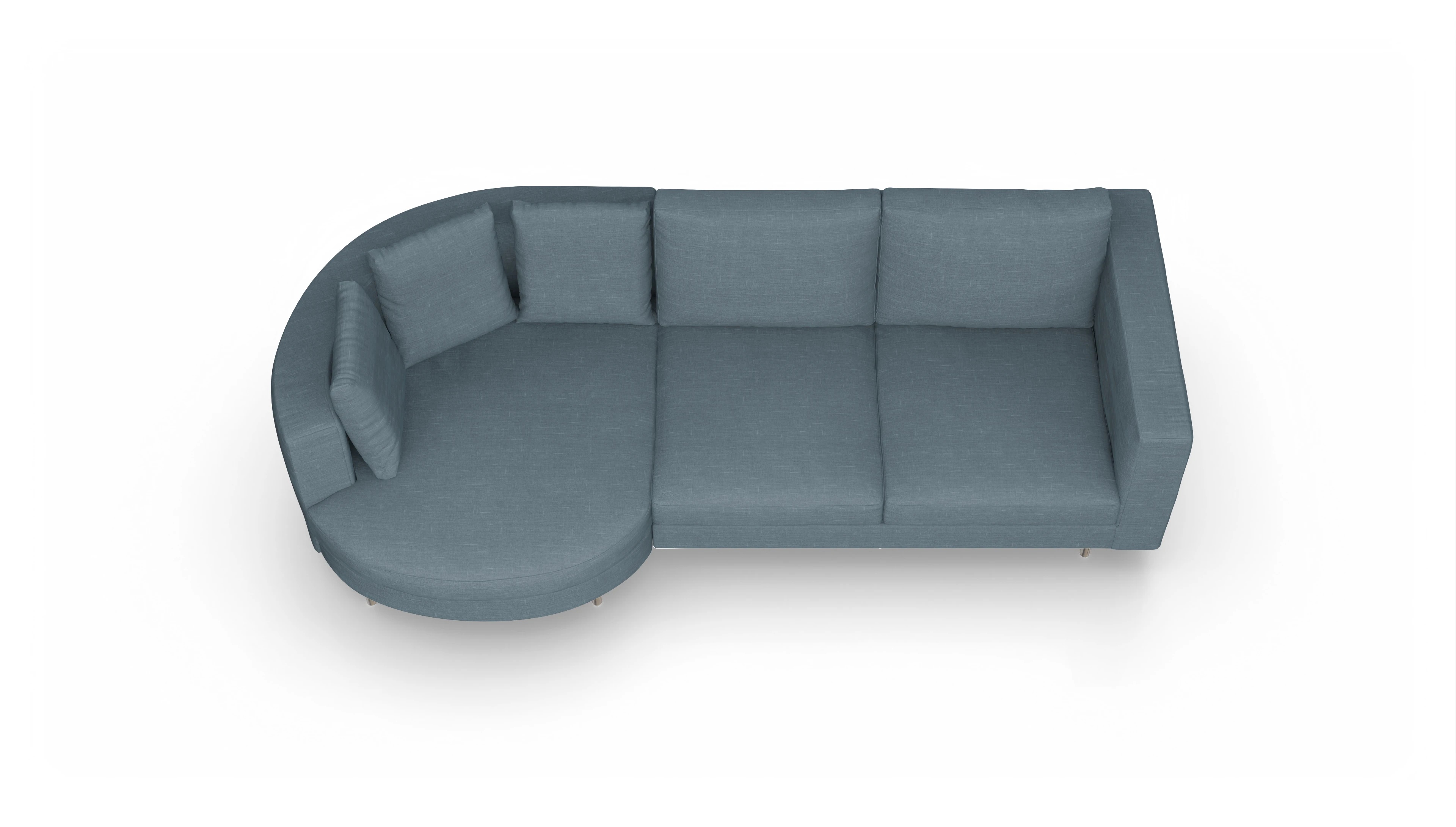 Design-Sofa Silea Ansicht des Produktes Silea Sofa mit Rec links in Stoff blau