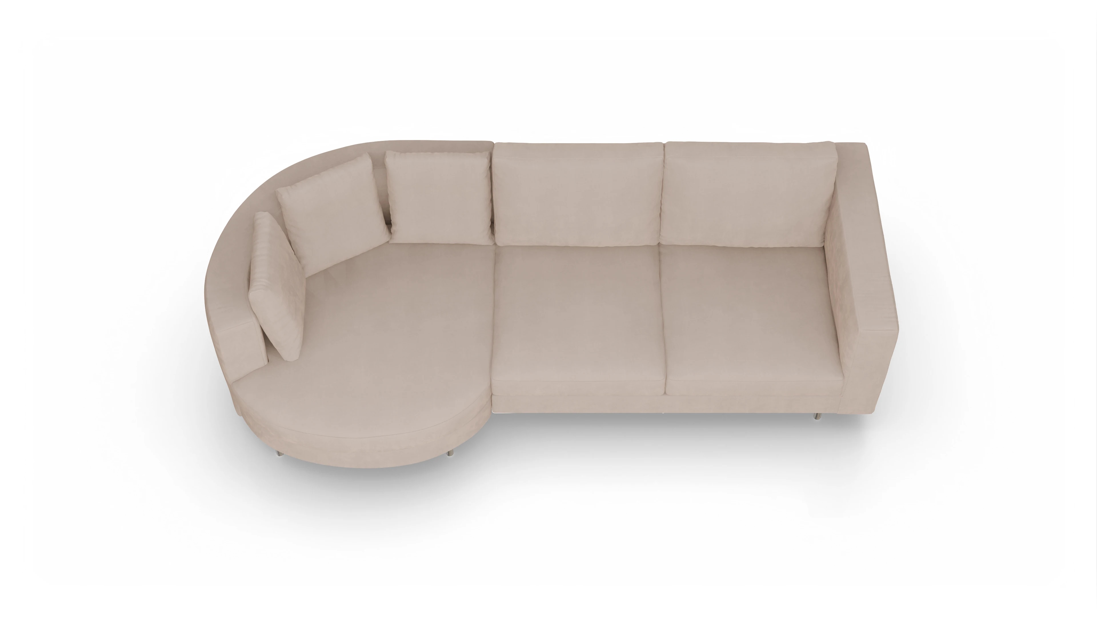 Design-Sofa Silea Ansicht des Produktes Silea Sofa mit Rec links in Samt beige