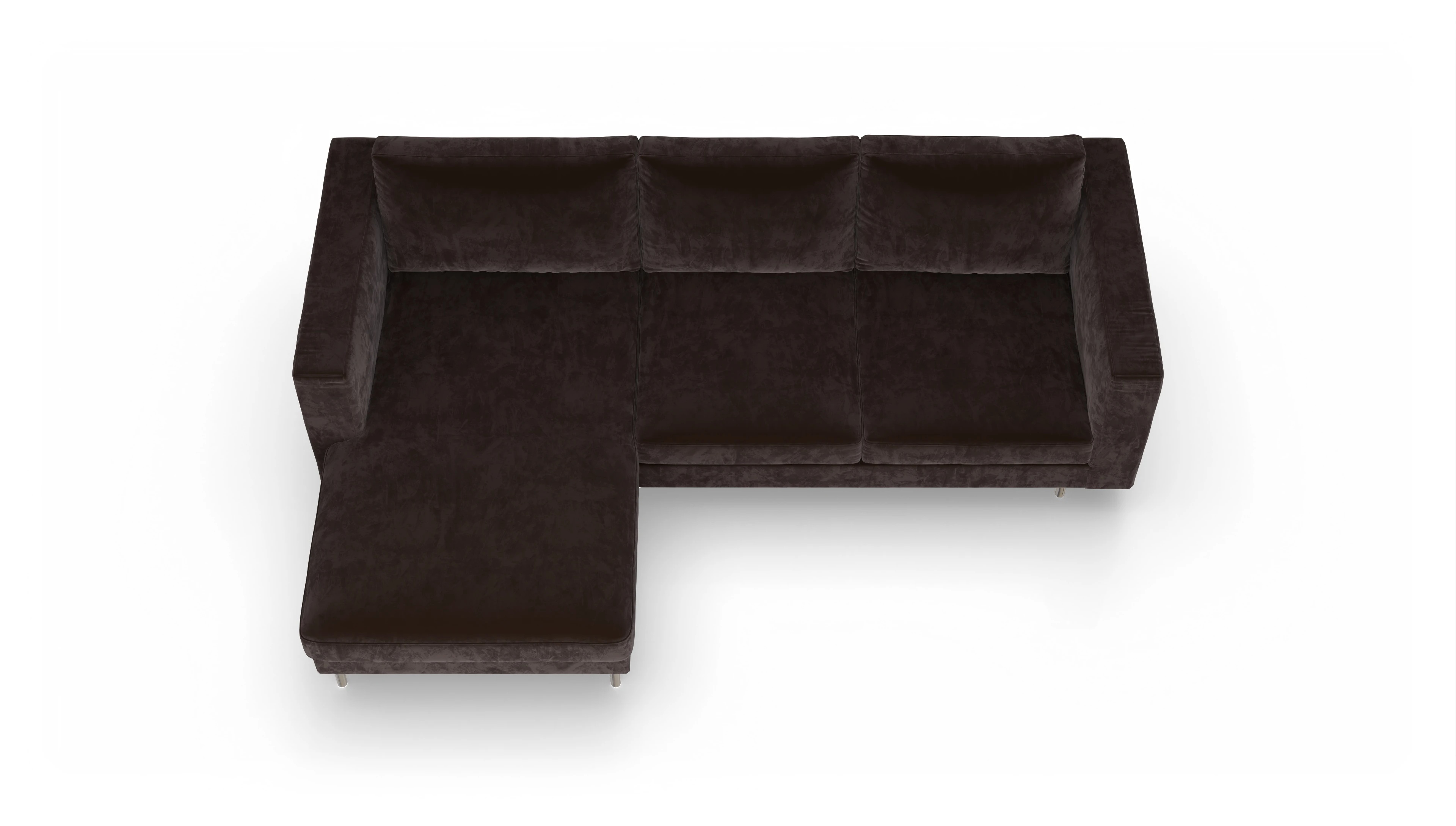 Design-Sofa Silea Ansicht des Produktes Silea Sofa mit Rec links in Samt braun