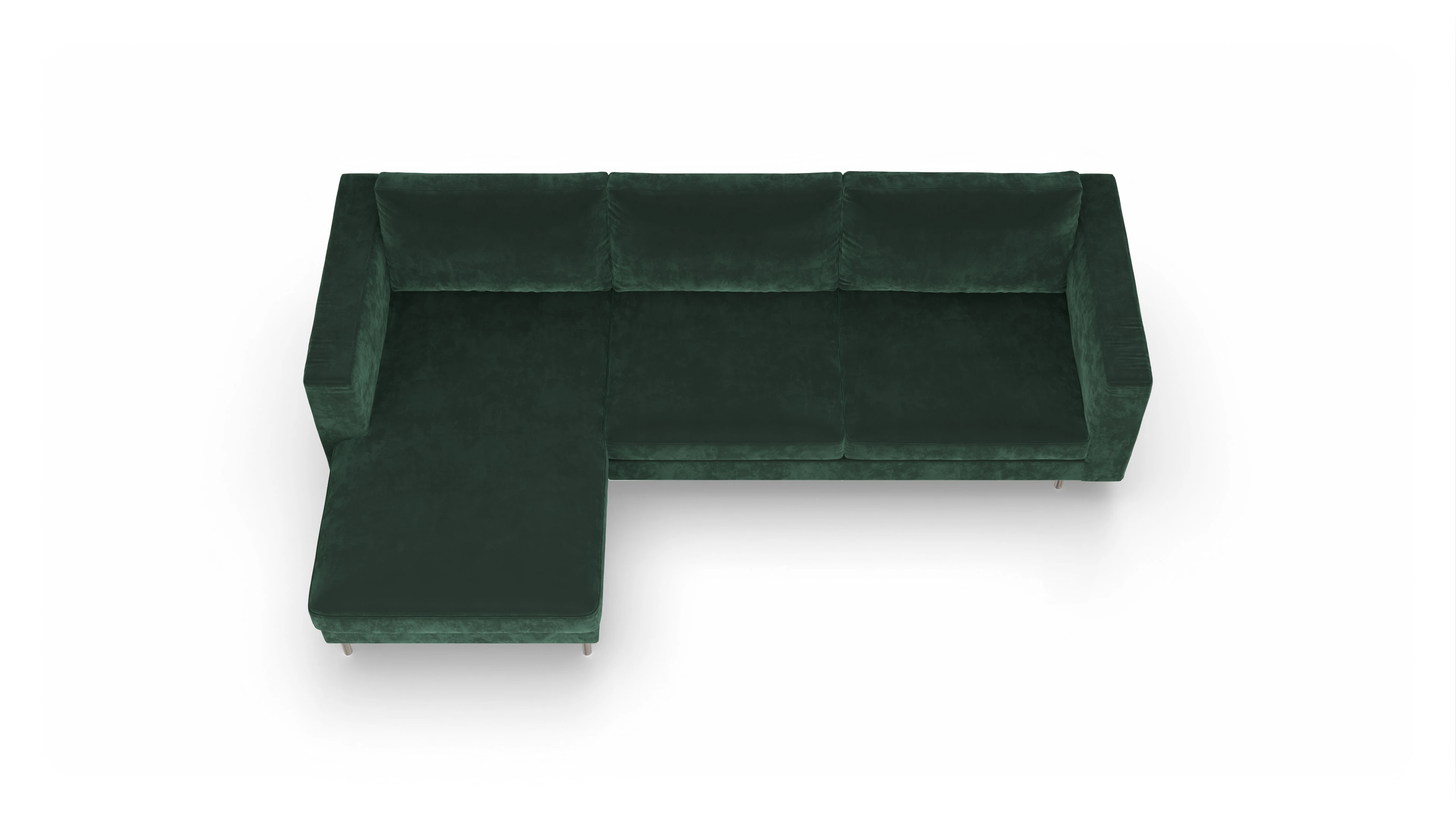 Design-Sofa Silea Ansicht des Produktes Silea Sofa mit Rec links in Samt grün