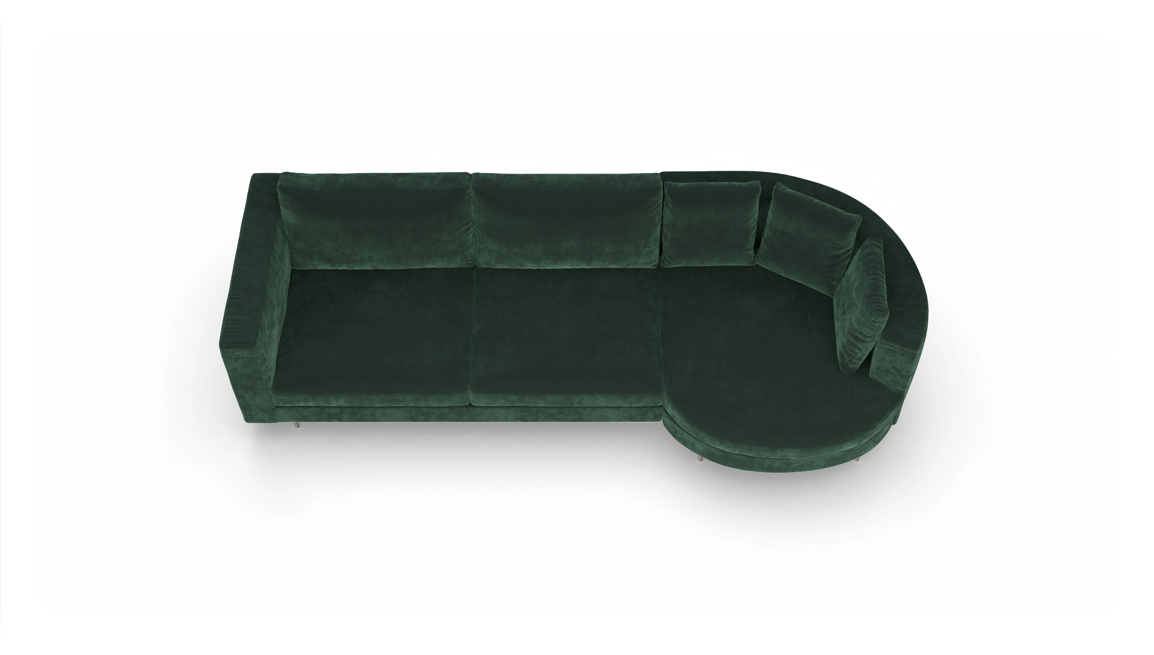 Design-Sofa Silea Ansicht des Produktes Silea Sofa mit Rec rechts in Samt grün
