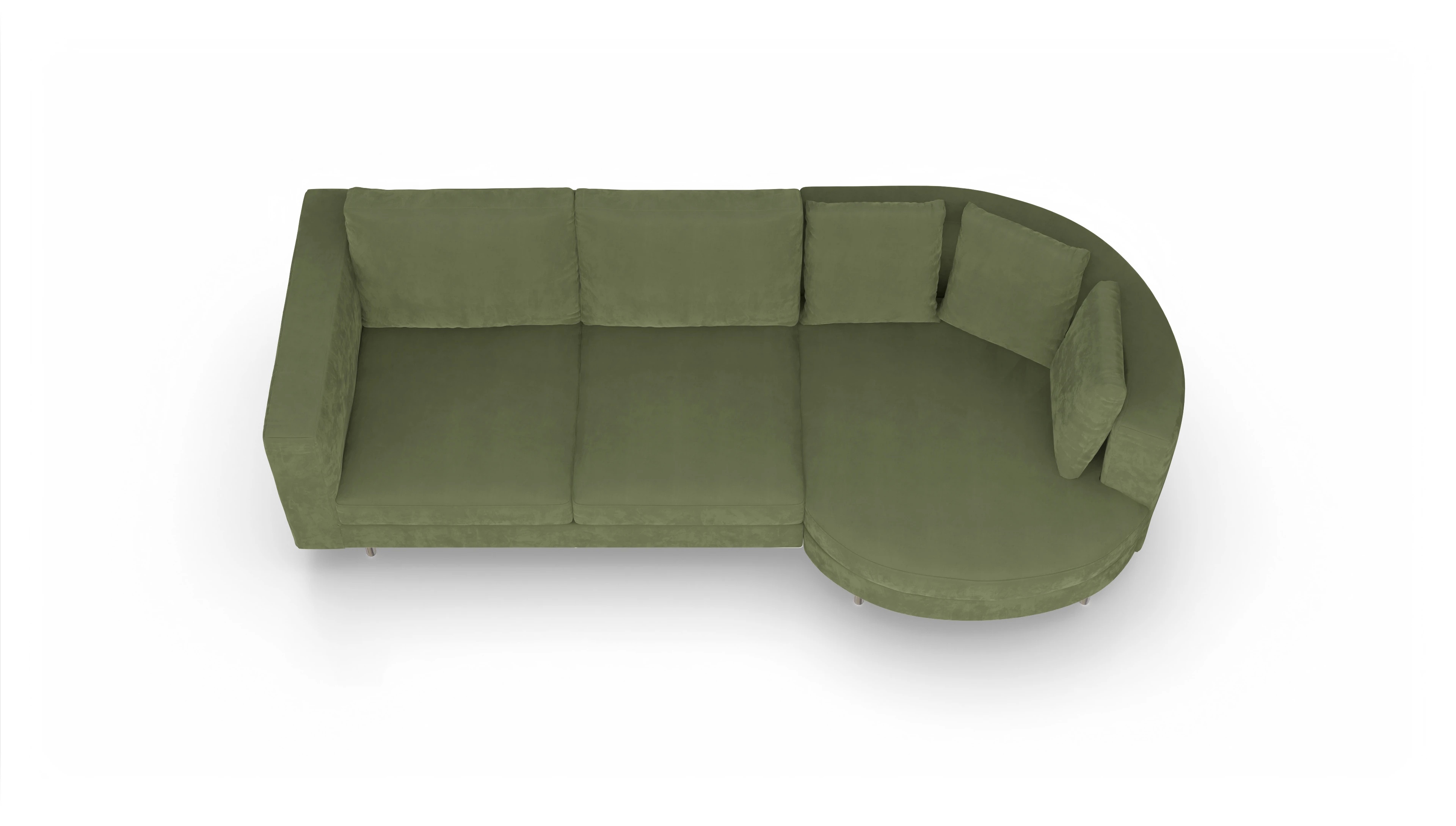 Design-Sofa Silea Ansicht des Produktes Silea Sofa mit Rec rechts in Samt grün