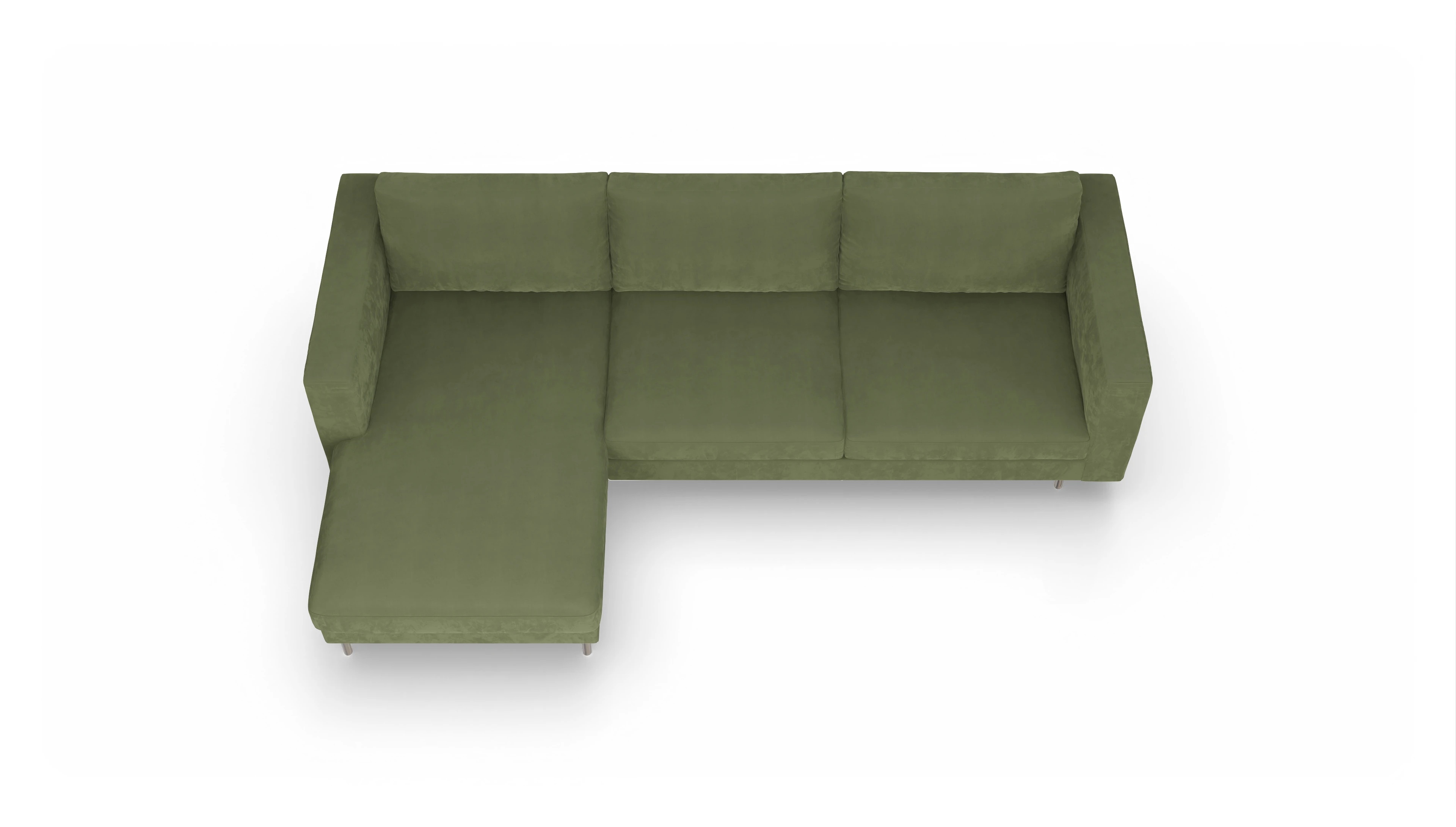 Design-Sofa Silea Ansicht des Produktes Silea Sofa mit Rec links in Samt grün