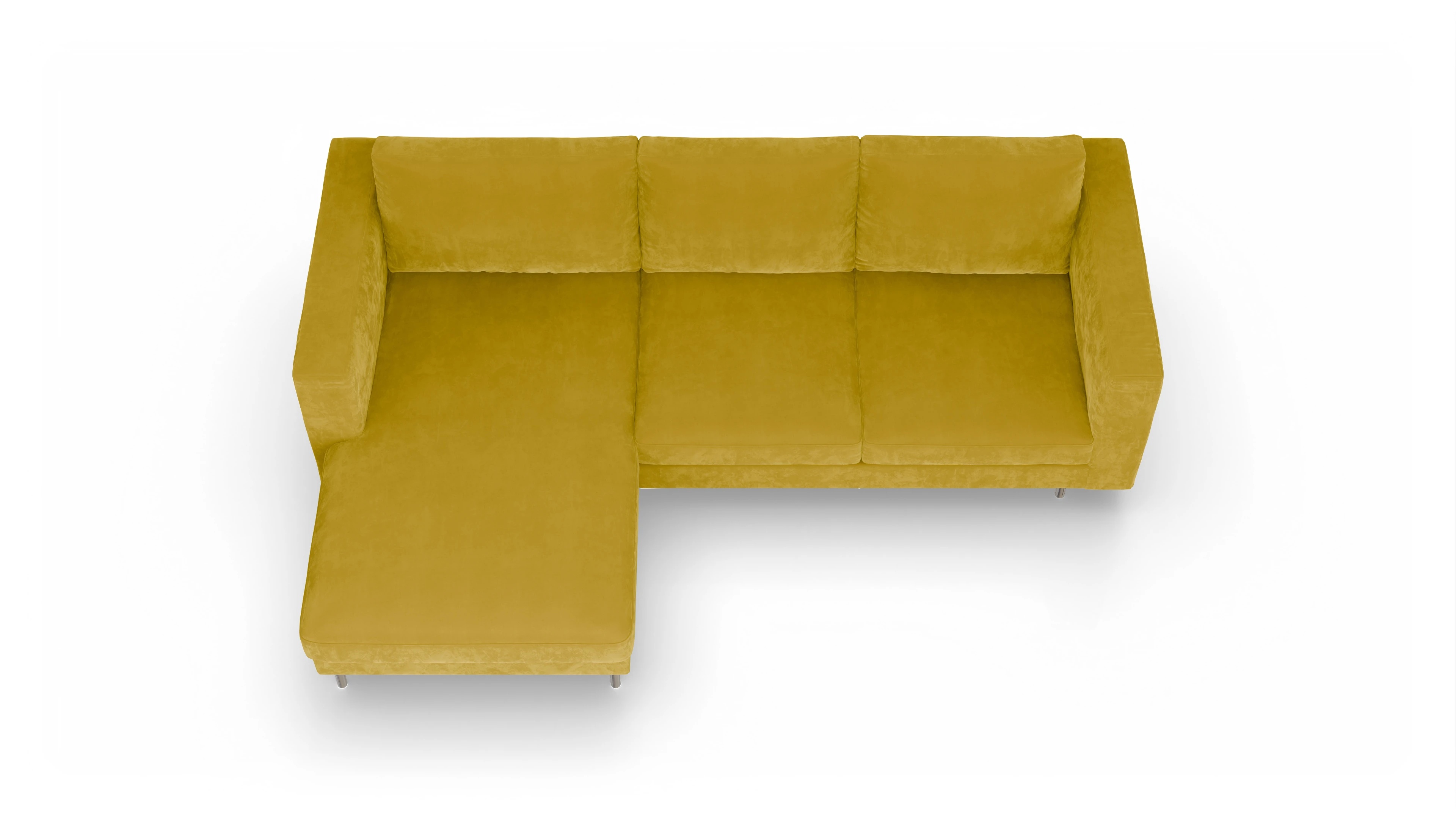 Design-Sofa Silea Ansicht des Produktes Silea Sofa mit Rec links in Samt gelb