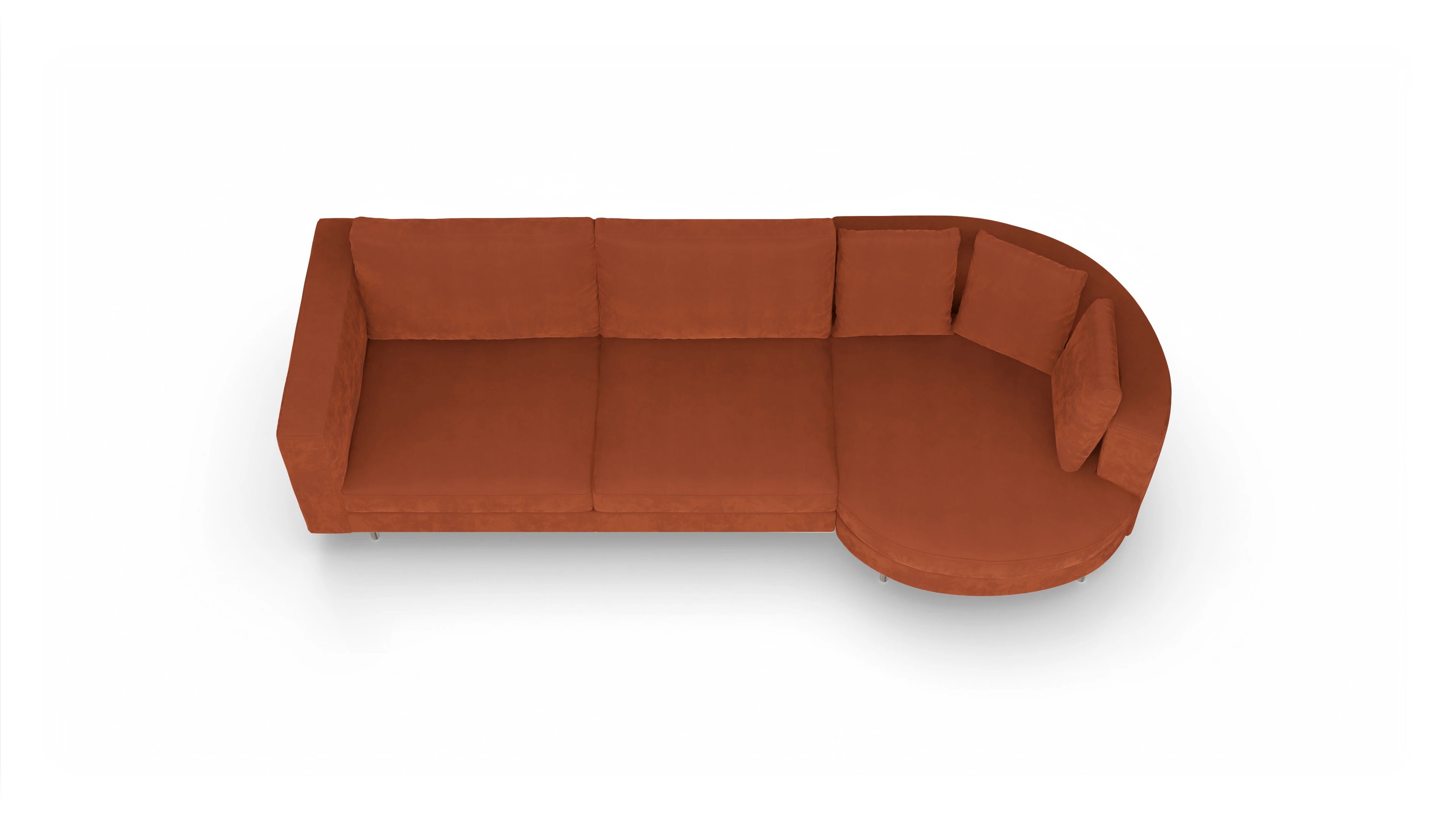 Ansicht des Produktes Silea Sofa mit Rec rechts in Samt orange