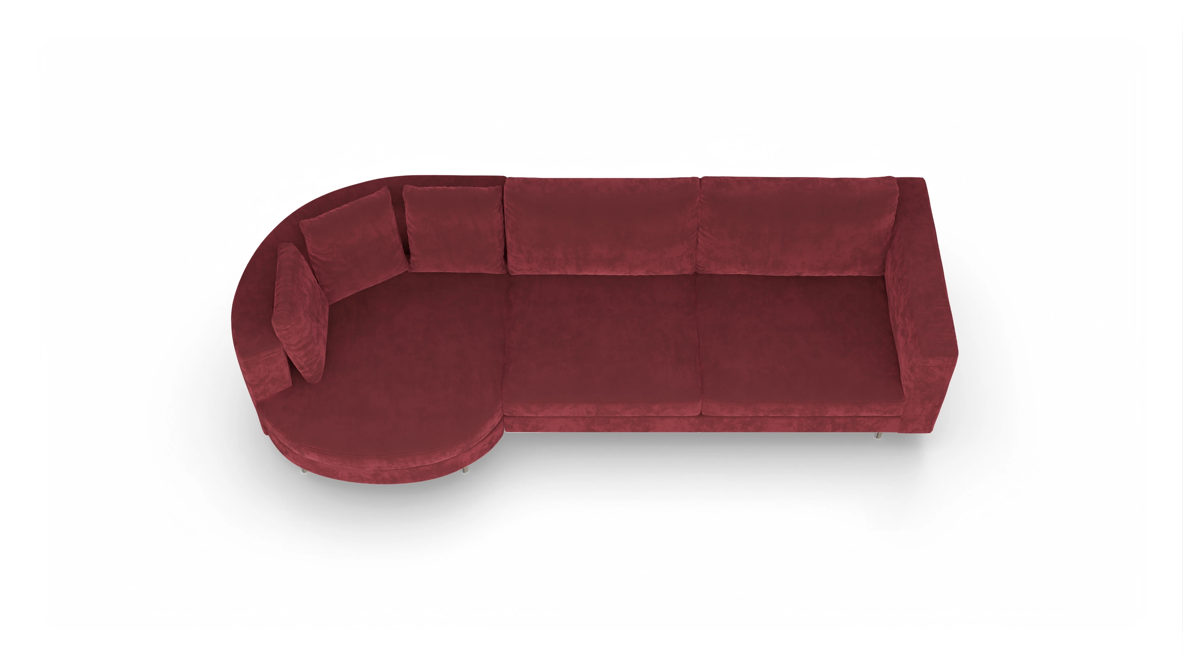 Design-Sofa Silea Ansicht des Produktes Silea Sofa mit Rec rechts in Samt rot