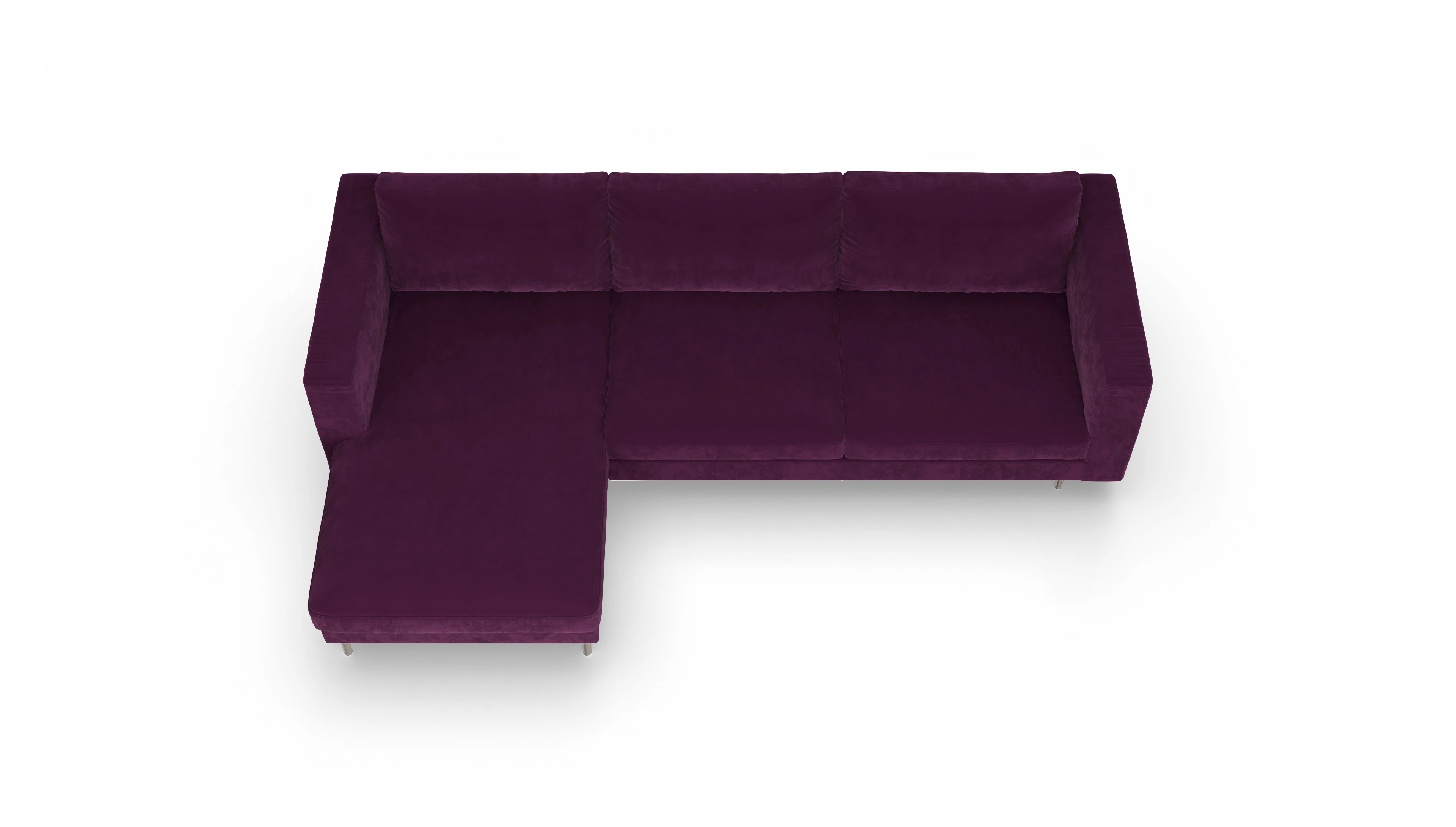 Design-Sofa Silea Ansicht des Produktes Silea Sofa mit Rec links in Samt rot