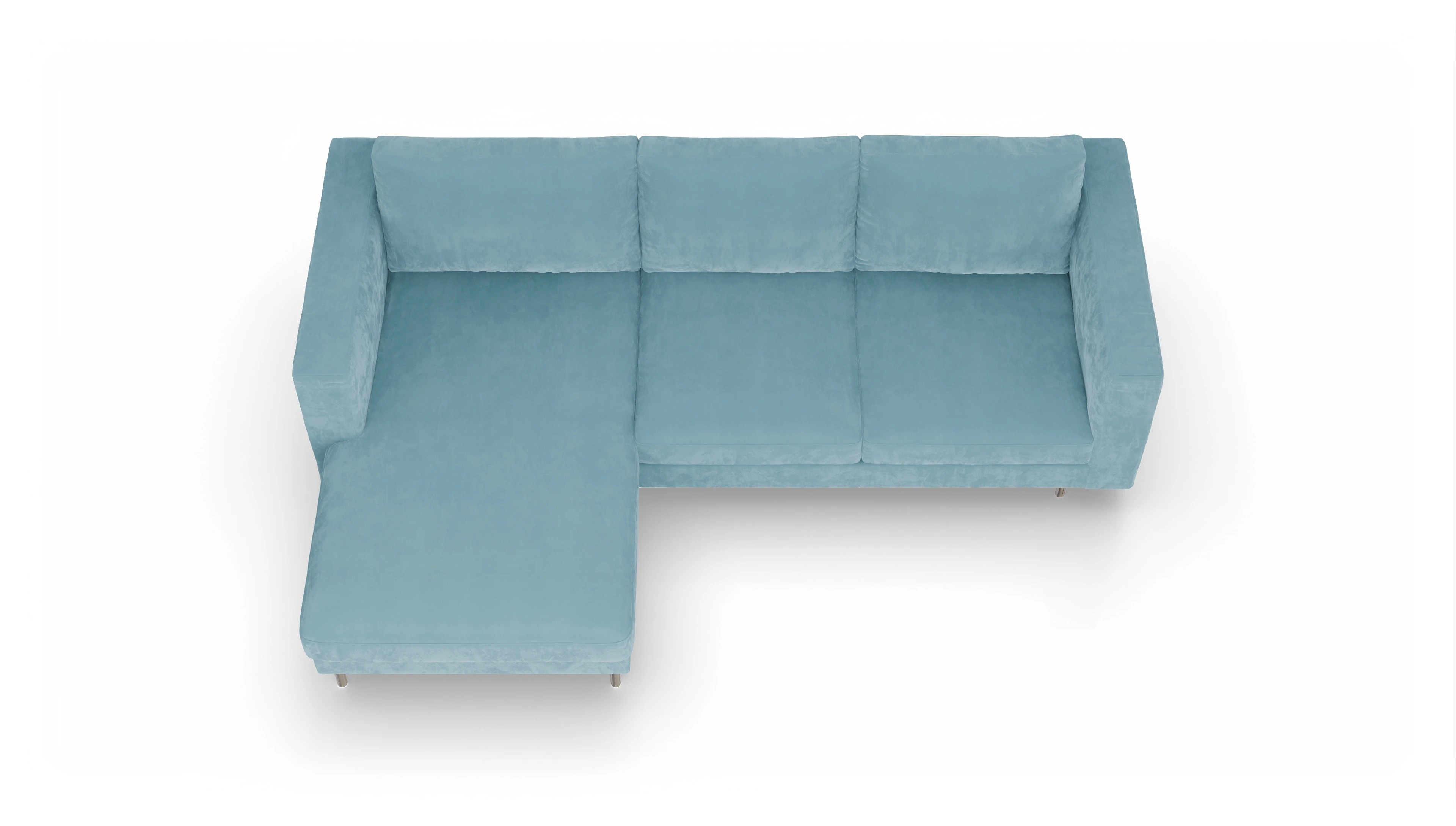 Design-Sofa Silea Ansicht des Produktes Silea Sofa mit Rec links in Samt blau
