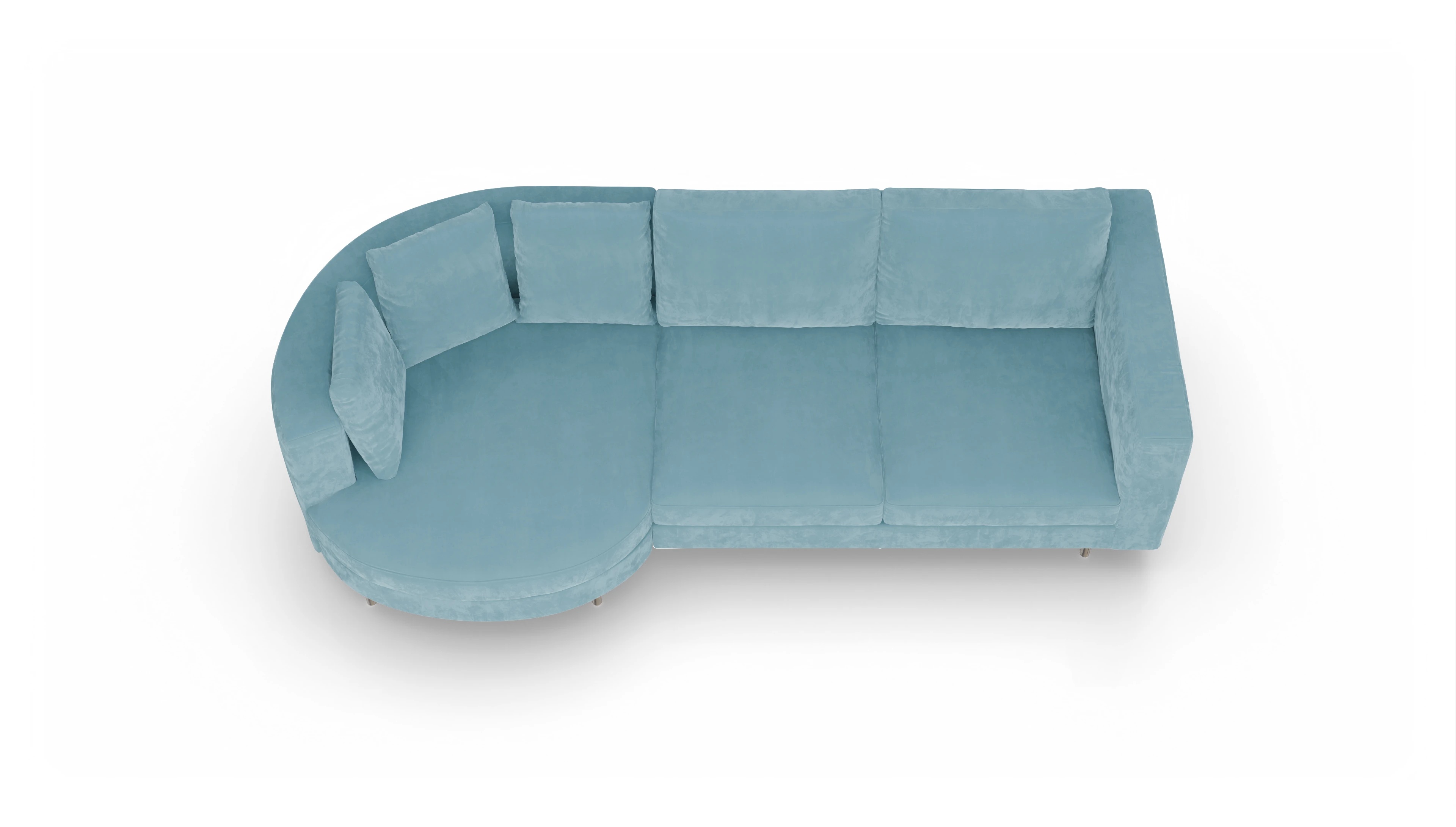Design-Sofa Silea Ansicht des Produktes Silea Sofa mit Rec links in Samt blau