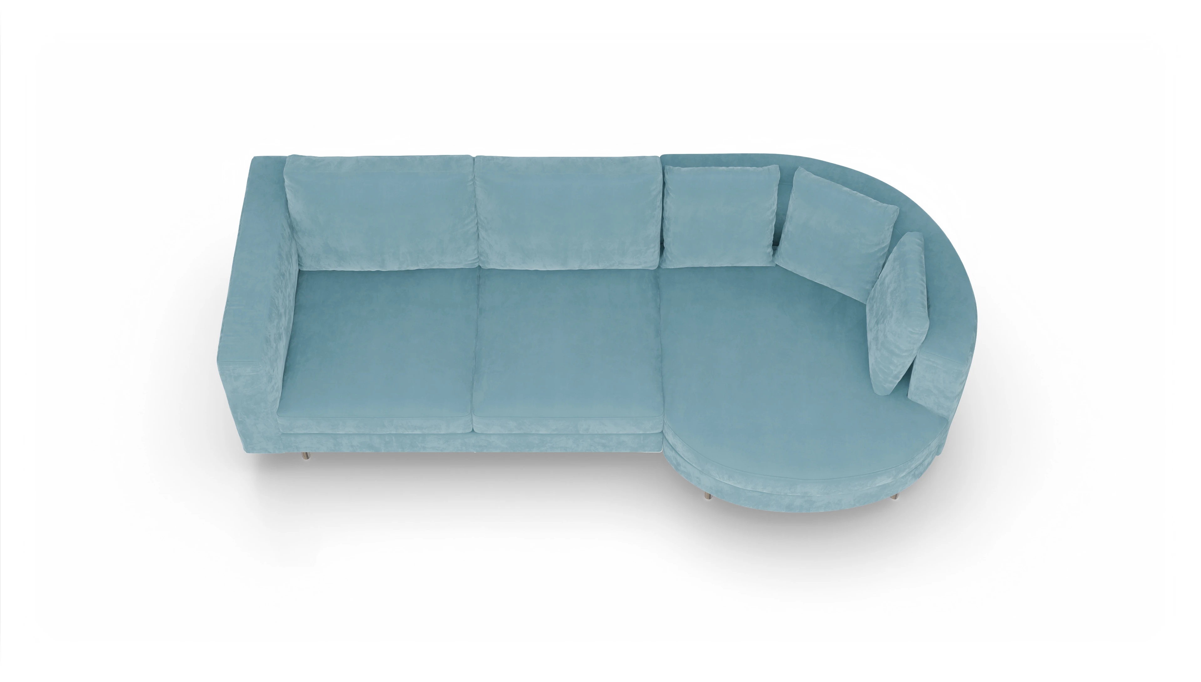 Design-Sofa Silea Ansicht des Produktes Silea Sofa mit Rec rechts in Samt blau