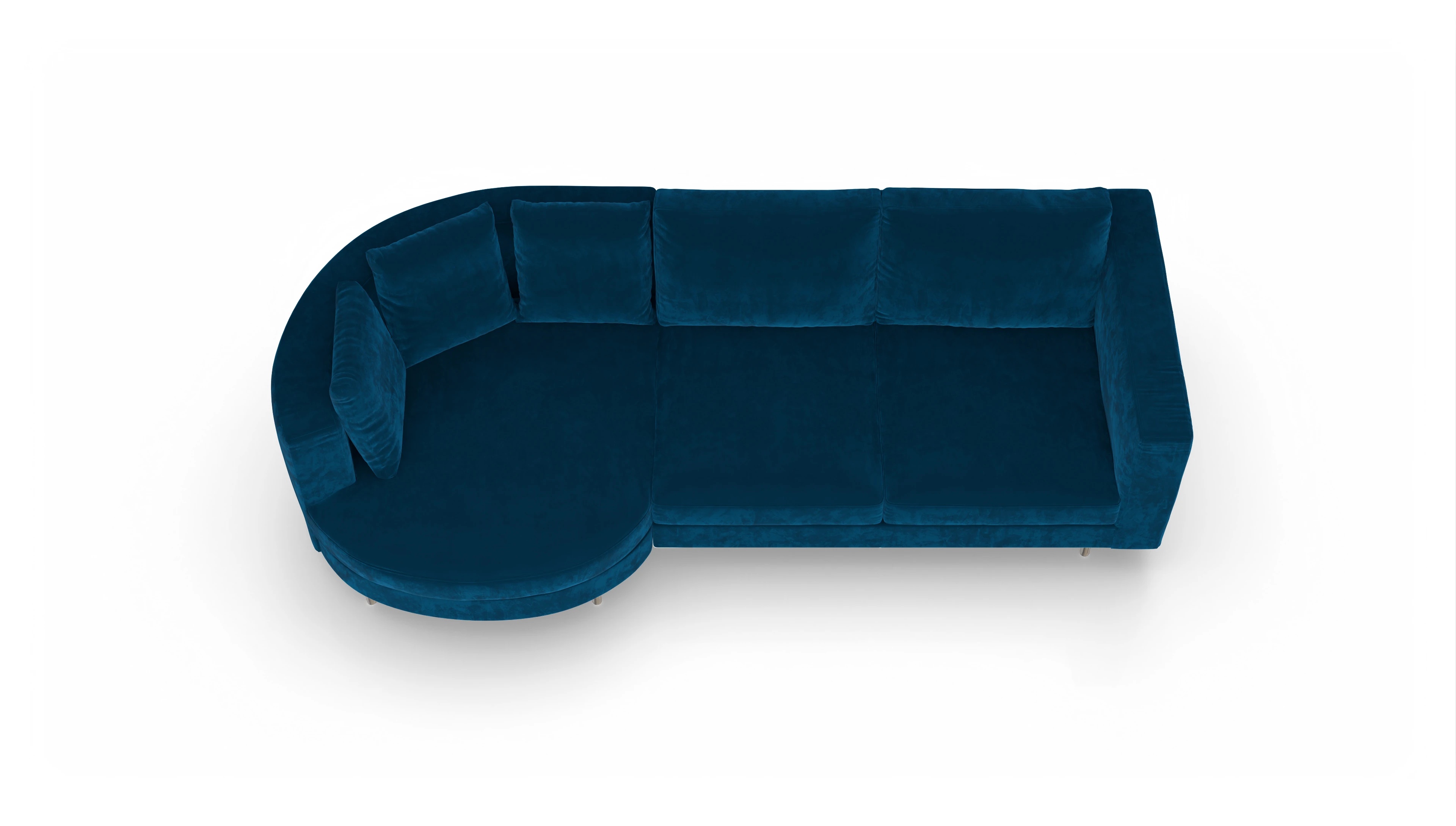 Design-Sofa Silea Ansicht des Produktes Silea Sofa mit Rec links in Samt blau